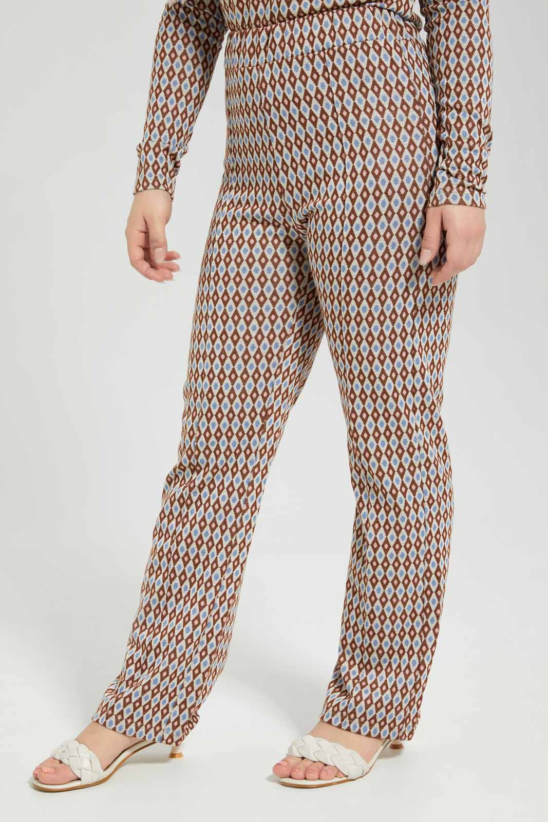 Women Beige Geometric Jacquard Knitted Trouser