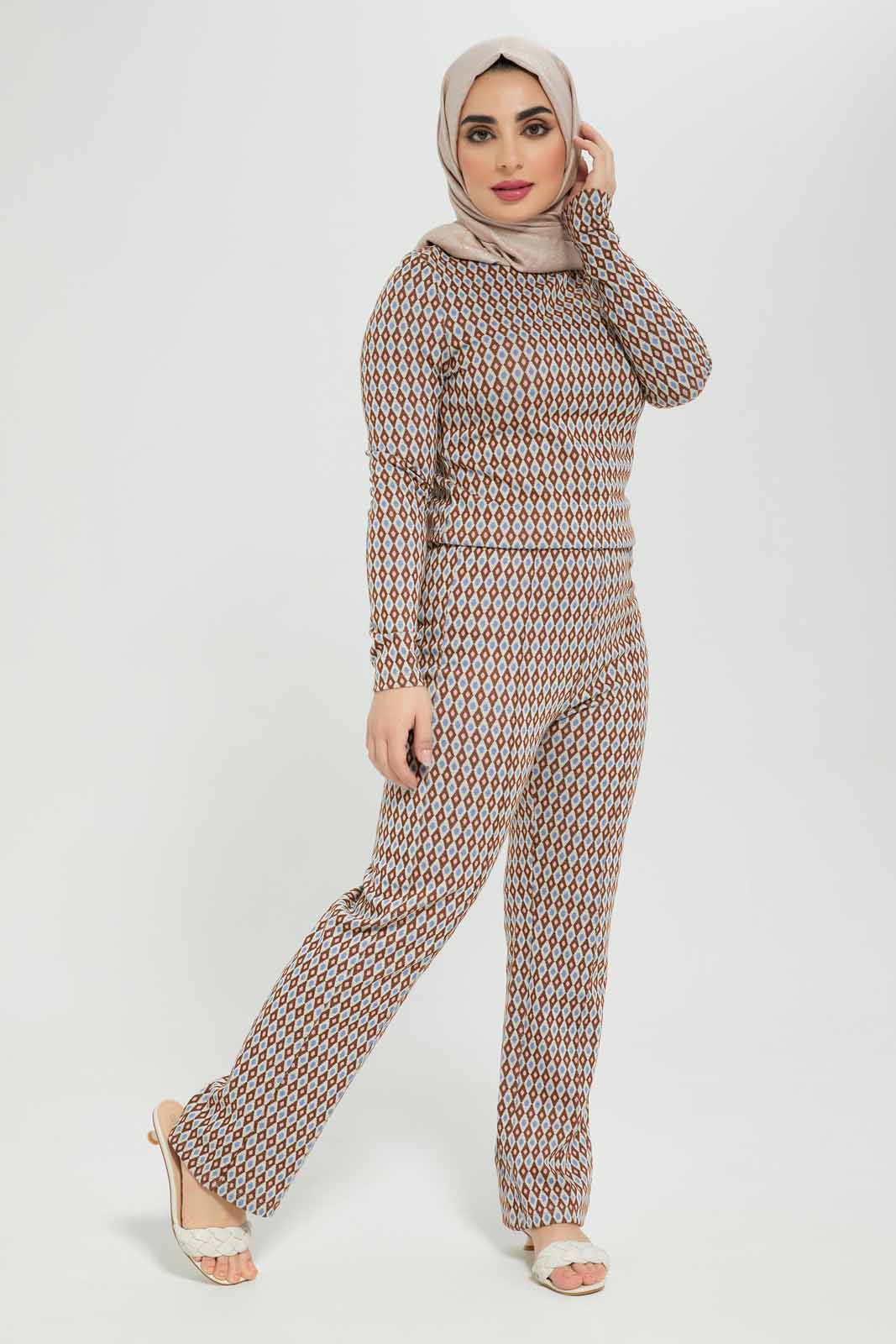 Women Beige Geometric Jacquard Knitted Top