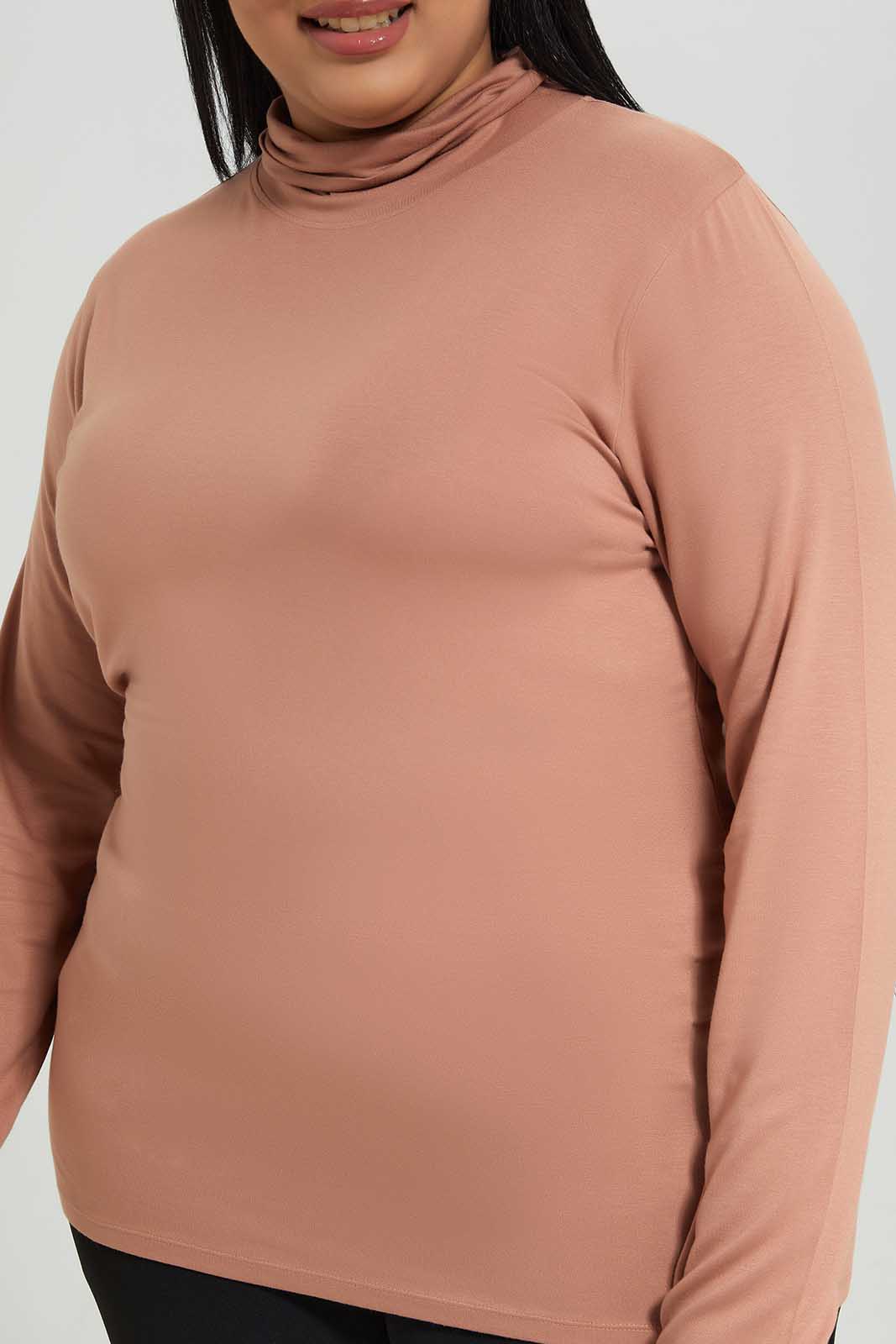 Redtag-Women-Pale-Pink-L-Sleeve-Turtle-Neck-T-Shirt-Category:T-Shirts,-Colour:Apricot,-Deals:New-In,-Filter:Plus-Size,-LDP-T-Shirts,-New-In-LDP-APL,-Non-Sale,-Section:Women,-W22B-Women's-