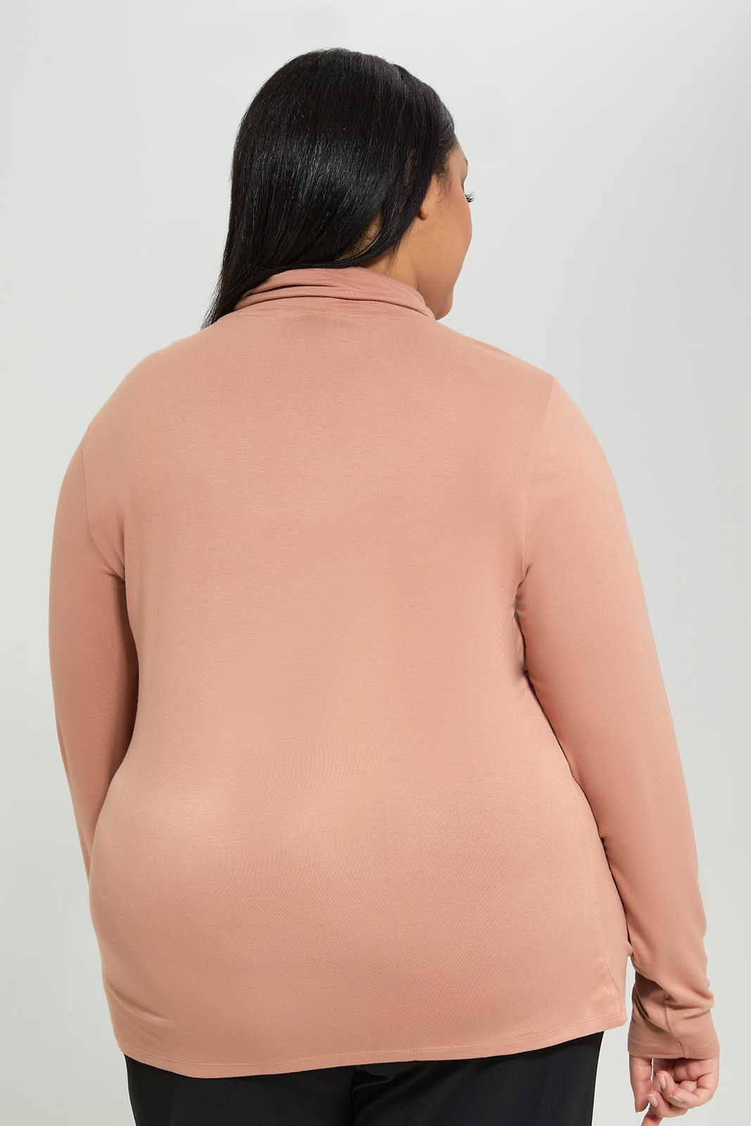 Redtag-Women-Pale-Pink-L-Sleeve-Turtle-Neck-T-Shirt-Category:T-Shirts,-Colour:Apricot,-Deals:New-In,-Filter:Plus-Size,-LDP-T-Shirts,-New-In-LDP-APL,-Non-Sale,-Section:Women,-W22B-Women's-