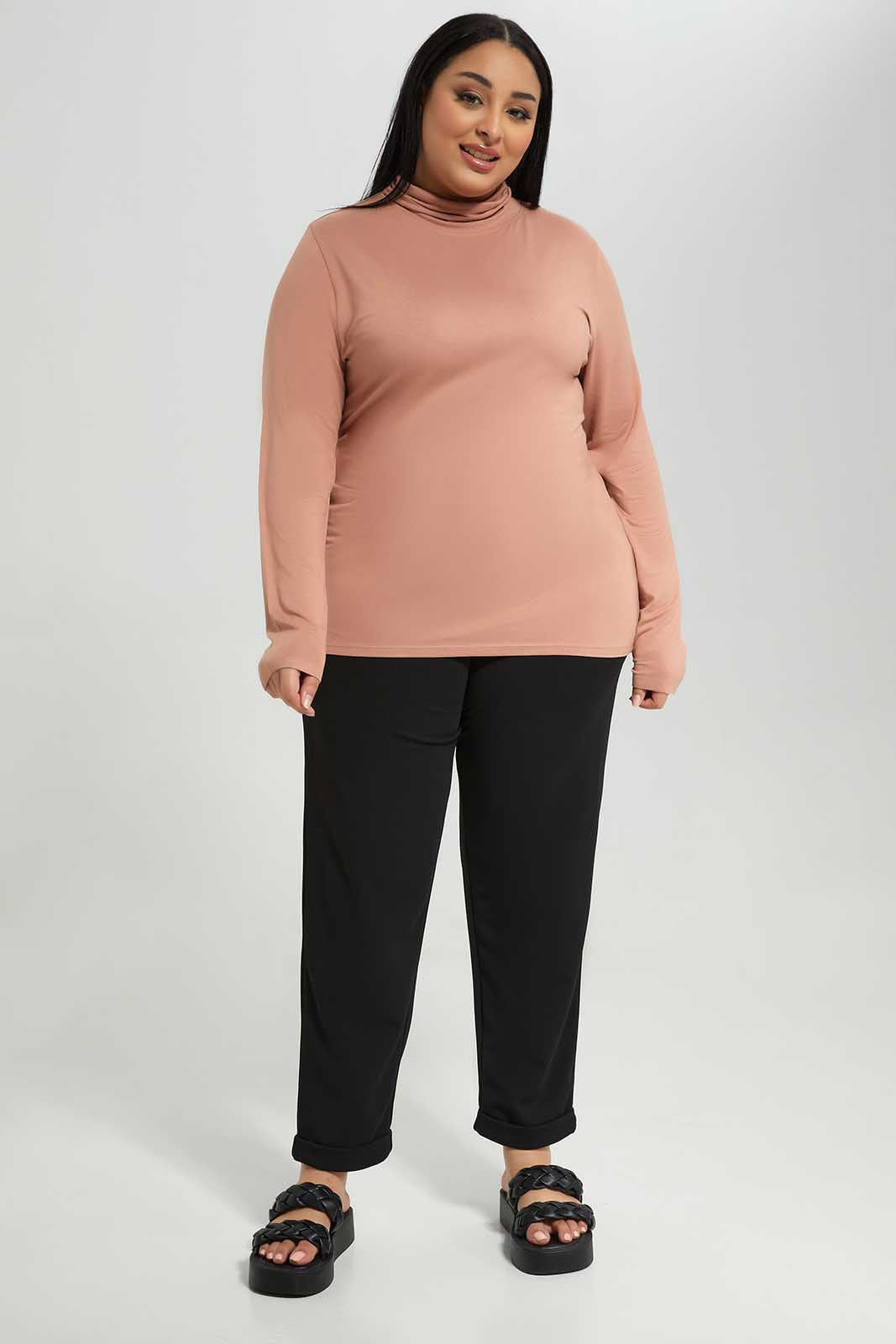 Redtag-Women-Pale-Pink-L-Sleeve-Turtle-Neck-T-Shirt-Category:T-Shirts,-Colour:Apricot,-Deals:New-In,-Filter:Plus-Size,-LDP-T-Shirts,-New-In-LDP-APL,-Non-Sale,-Section:Women,-W22B-Women's-