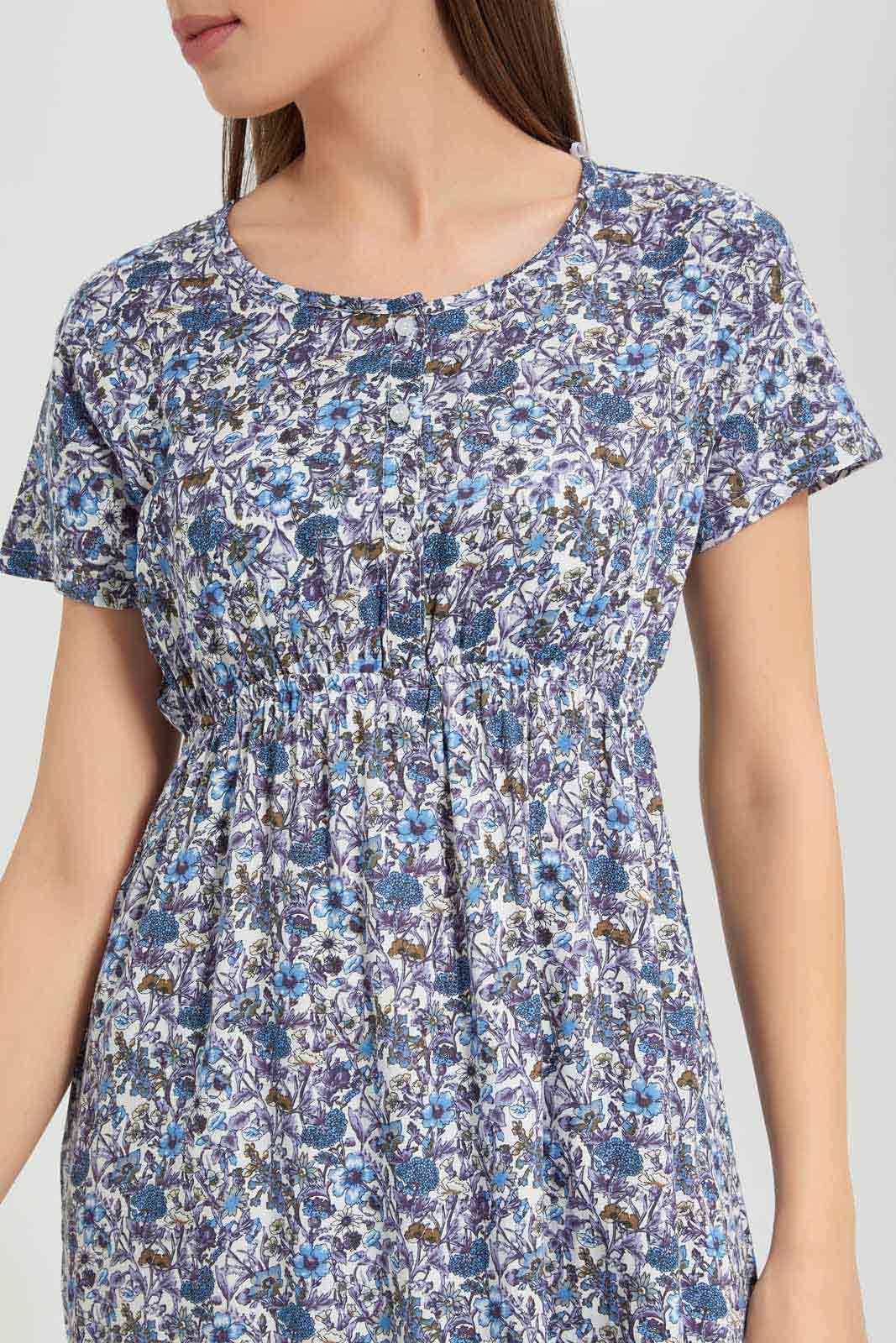 Women Blue Printed Nightgown