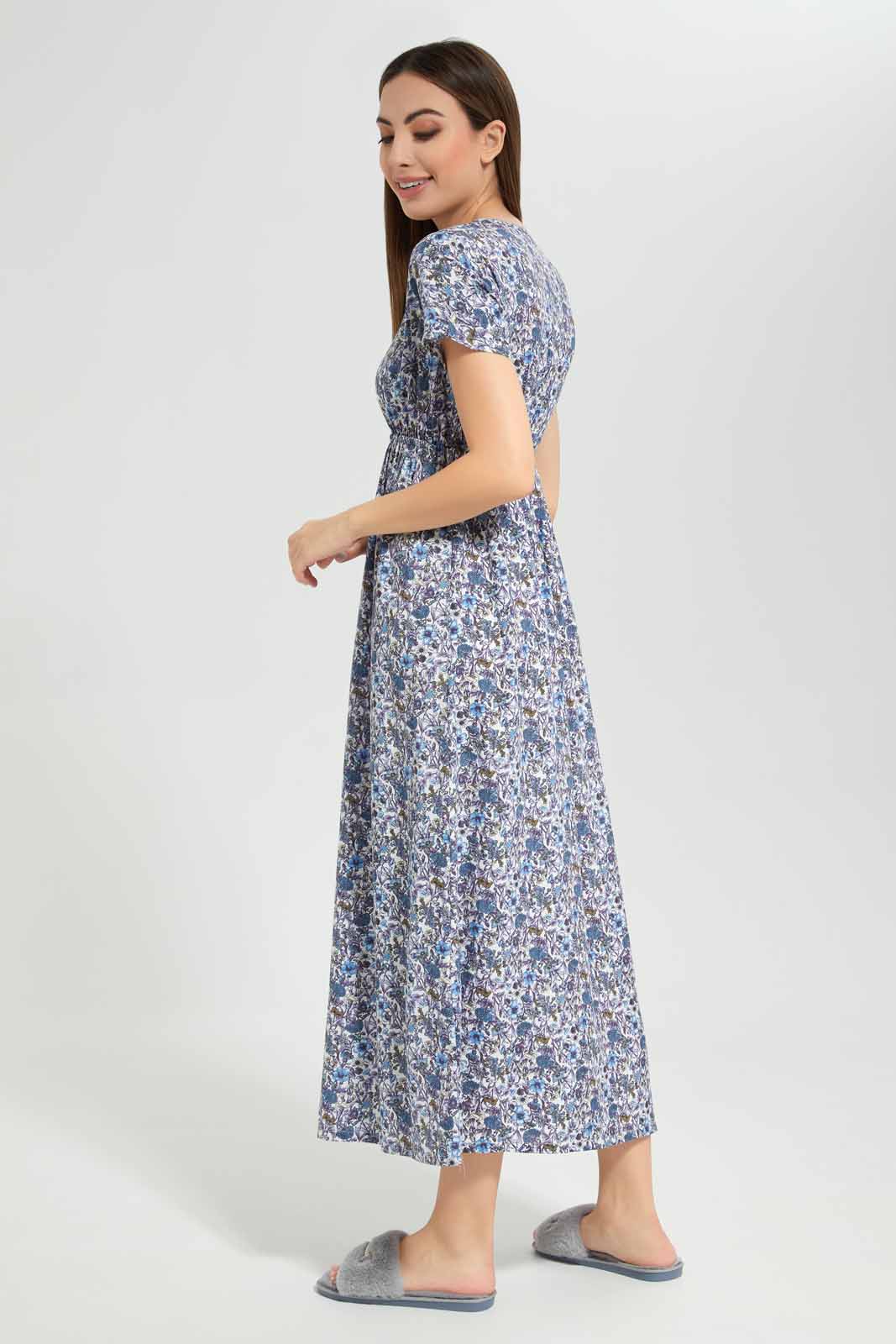 Women Blue Printed Nightgown