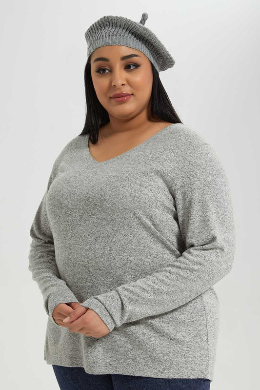 Redtag-Women-Grey-Marl-Knitted-Top-Category:Pullovers,-Colour:Grey,-Deals:New-In,-Filter:Women's-Clothing,-LDP-Pullovers,-New-In-LDP-APL,-Non-Sale,-Section:Women,-W22B-Women's-