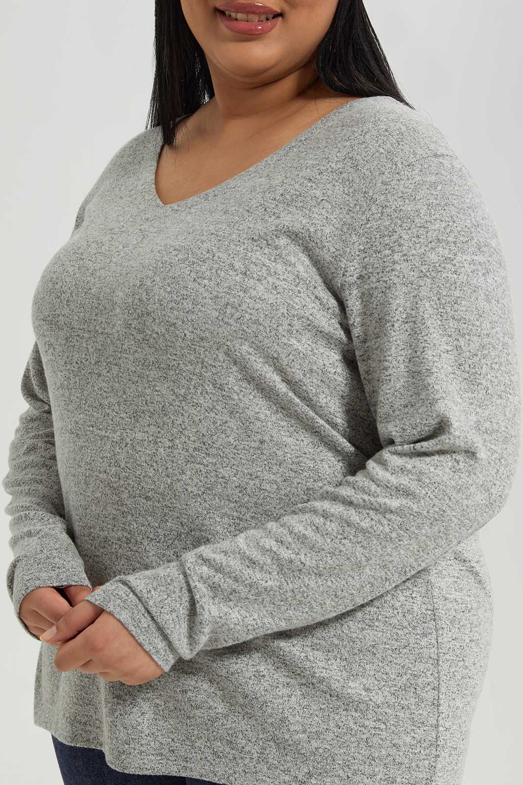 Redtag-Women-Grey-Marl-Knitted-Top-Category:Pullovers,-Colour:Grey,-Deals:New-In,-Filter:Women's-Clothing,-LDP-Pullovers,-New-In-LDP-APL,-Non-Sale,-Section:Women,-W22B-Women's-