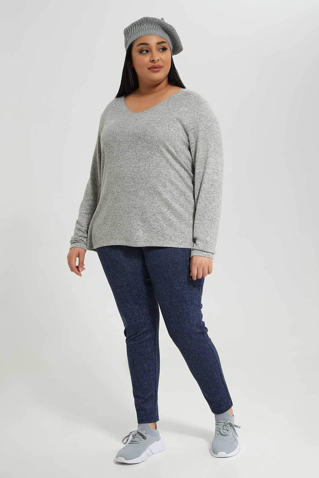 Redtag-Women-Grey-Marl-Knitted-Top-Category:Pullovers,-Colour:Grey,-Deals:New-In,-Filter:Women's-Clothing,-LDP-Pullovers,-New-In-LDP-APL,-Non-Sale,-Section:Women,-W22B-Women's-