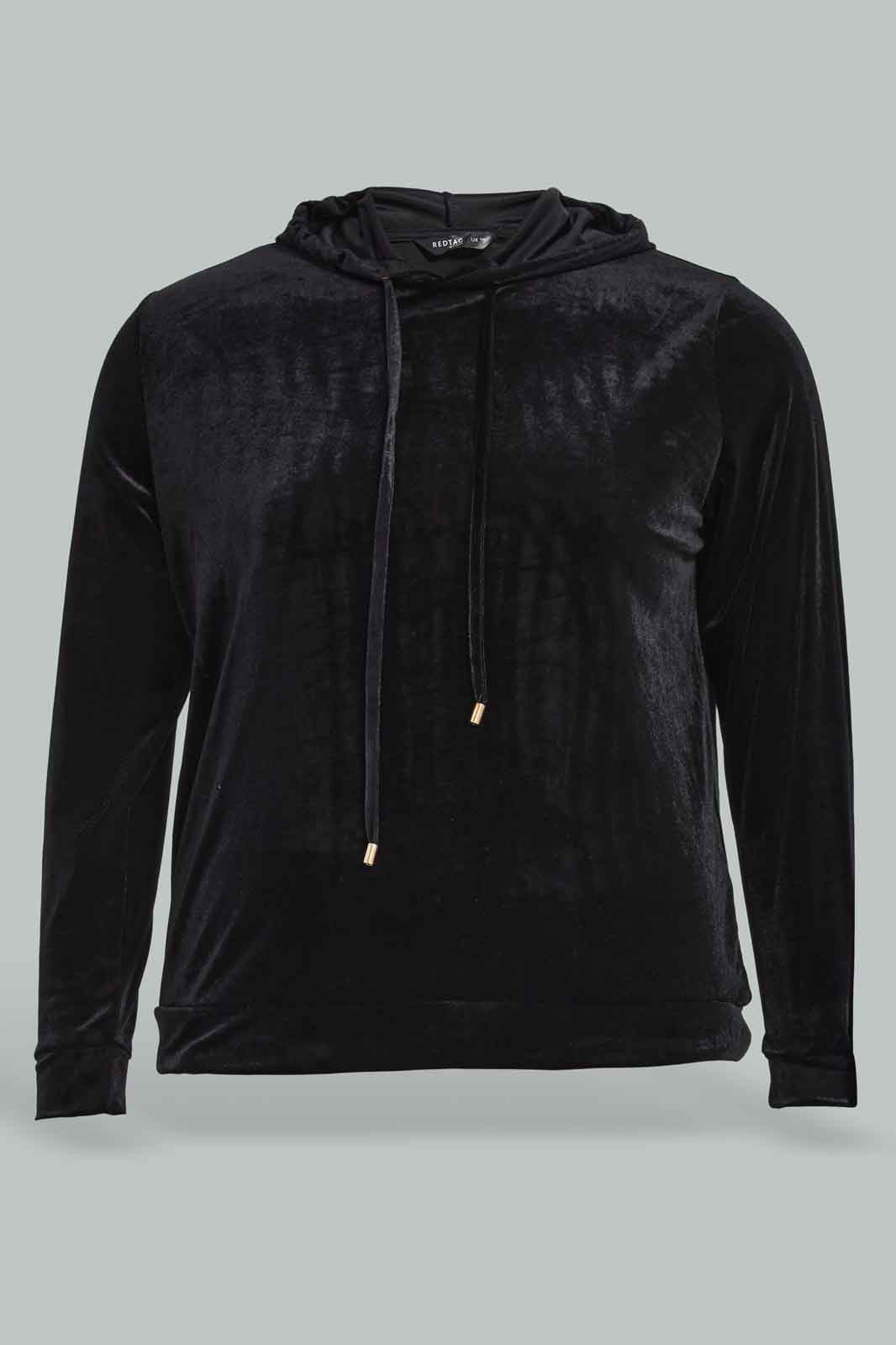 Redtag-Women-Black-Velour-Hooded-Sweatshirt-Category:Sweatshirts,-Colour:Black,-Deals:New-In,-Filter:Plus-Size,-LDP-Sweatshirts,-New-In-LDP-APL,-Non-Sale,-Section:Women,-TBL,-W22B-Women's-