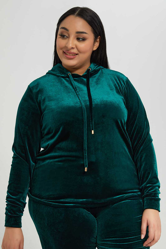 Redtag-Women-Dark-Green-Velour-Hooded-Sweatshirt-Category:Sweatshirts,-Colour:Olive,-Deals:New-In,-Dept:Ladieswear,-Filter:Plus-Size,-LDP-Sweatshirts,-New-In-LDP-APL,-Non-Sale,-Section:Women,-TBL,-W22B-Women's-