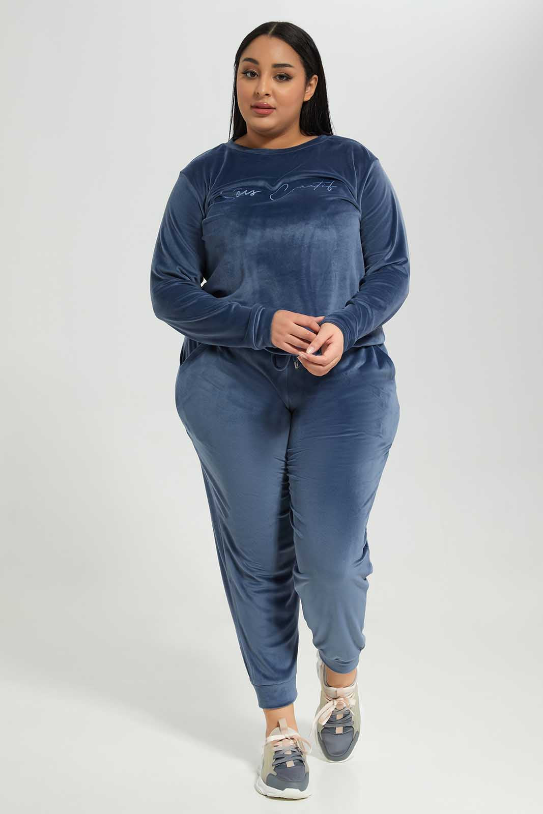Redtag-Women-Blue-Chest-Print-Velour-Sweatshirt-Category:Sweatshirts,-Colour:Blue,-Deals:New-In,-Filter:Plus-Size,-LDP-Sweatshirts,-New-In-LDP-APL,-Non-Sale,-Section:Women,-TBL,-W22B-Women's-