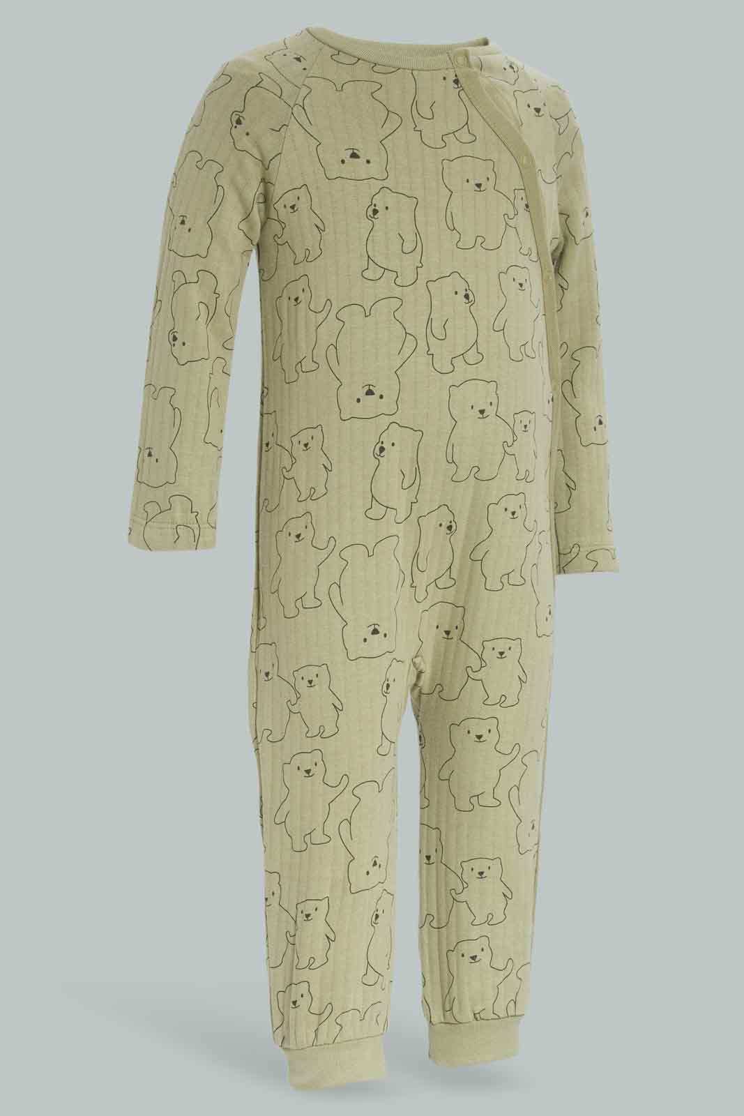Redtag-Boys-Green-Aop-Textured-Teddy-Category:Rompers,-Colour:Green,-Deals:New-In,-Filter:Baby-(0-to-12-Mths),-NBB-Rompers,-New-In-NBB-APL,-Non-Sale,-Section:Boys-(0-to-14Yrs),-W22A-Baby-0 to 12 Months