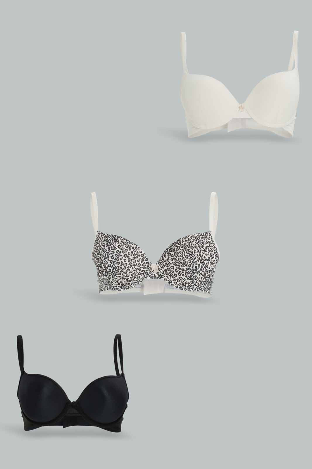 Redtag-Women-Pack-Of-3-Plunge-Bra-(Printed,-Black,-Nude)-Category:Bras,-Colour:Assorted,-Deals:New-In,-Dept:Ladieswear,-Filter:Women's-Clothing,-New-In-Women-APL,-Non-Sale,-Section:Women,-W22B,-Women-Bras--