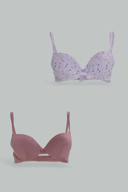 Redtag-Women-Pack-Of-2-Push-Up-Bra-Printed-Solid-Category:Bras,-Colour:Assorted,-Deals:New-In,-Dept:Ladieswear,-Filter:Women's-Clothing,-New-In-Women-APL,-Non-Sale,-Section:Women,-W22B,-Women-Bras--