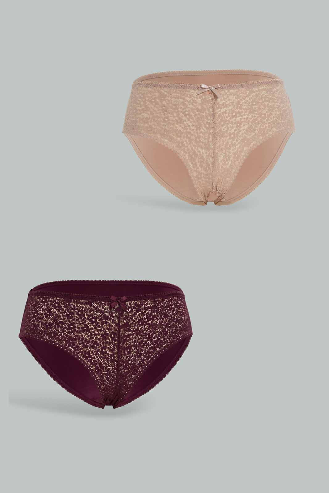 Redtag-Women-Burgundy/Beige-Color-Boyleg-Non-Padded-Brief-(2-Pack-)-Category:Briefs,-Colour:Assorted,-Deals:New-In,-Dept:Ladieswear,-Filter:Women's-Clothing,-New-In-Women-APL,-Non-Sale,-Section:Women,-W22B,-Women-Briefs--