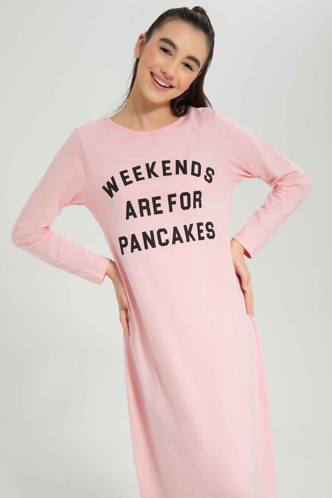 Redtag-Girls-Pink-Long-Sleeve-Ruffled-Sleeve-Nightdress-Category:Nightshirts,-Colour:Apricot,-Deals:New-In,-Dept:Girls,-Filter:Senior-Girls-(8-to-14-Yrs),-GSR-Nightshirts,-New-In-GSR-APL,-Non-Sale,-Section:Girls-(0-to-14Yrs),-W22B-Senior-Girls-9 to 14 Years