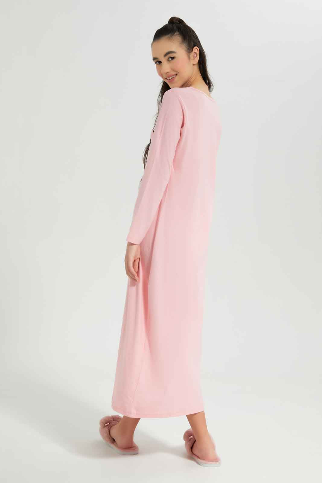 Redtag-Girls-Pink-Long-Sleeve-Ruffled-Sleeve-Nightdress-Category:Nightshirts,-Colour:Apricot,-Deals:New-In,-Dept:Girls,-Filter:Senior-Girls-(8-to-14-Yrs),-GSR-Nightshirts,-New-In-GSR-APL,-Non-Sale,-Section:Girls-(0-to-14Yrs),-W22B-Senior-Girls-9 to 14 Years