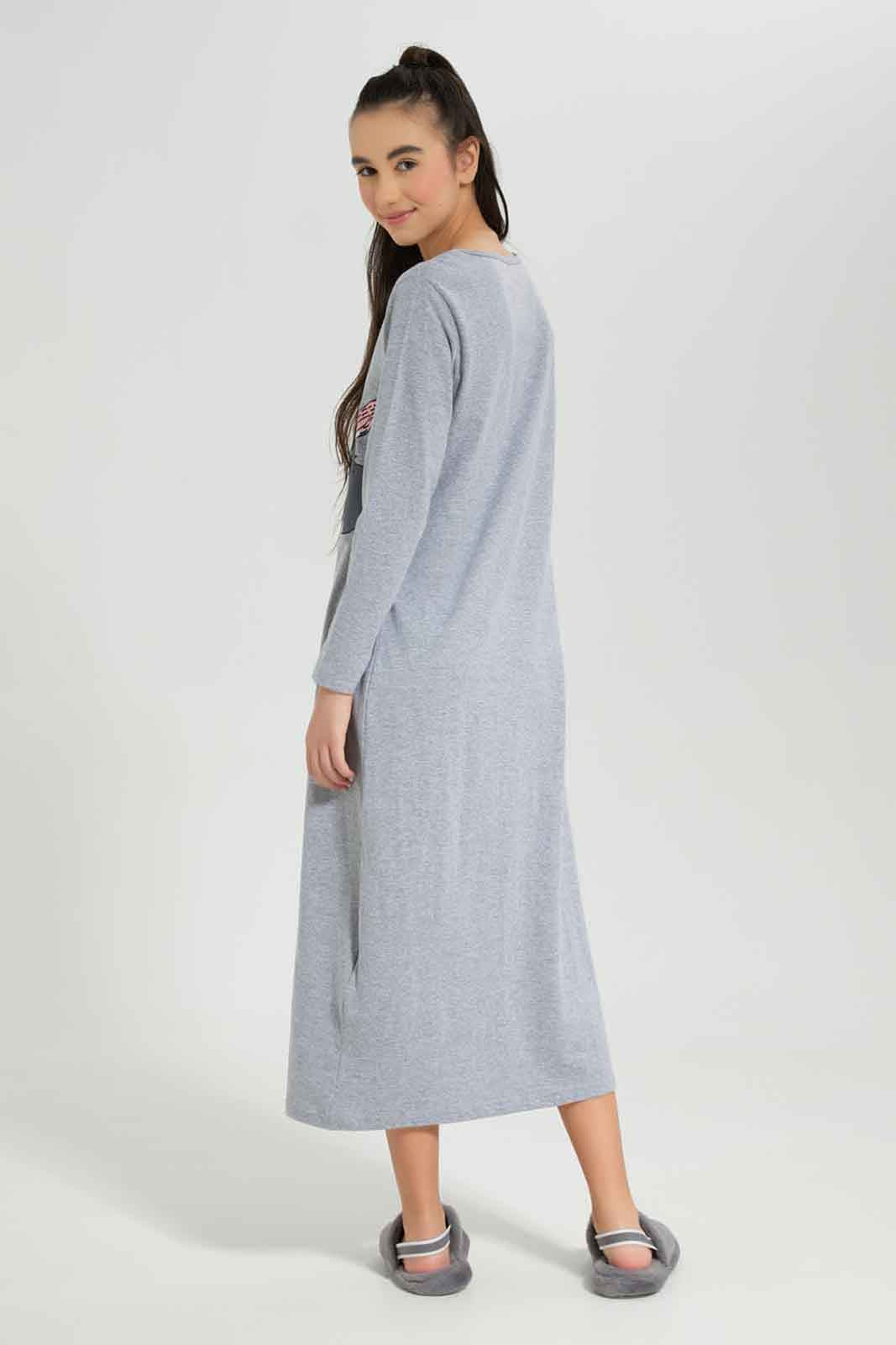 Redtag-Girls-Grey-Melange-Long-Sleeve-Ruffled-Sleeve-Nightdress-Category:Nightshirts,-Colour:Grey,-Deals:New-In,-Dept:Girls,-Filter:Senior-Girls-(8-to-14-Yrs),-GSR-Nightshirts,-New-In-GSR-APL,-Non-Sale,-Section:Girls-(0-to-14Yrs),-W22B-Senior-Girls-9 to 14 Years