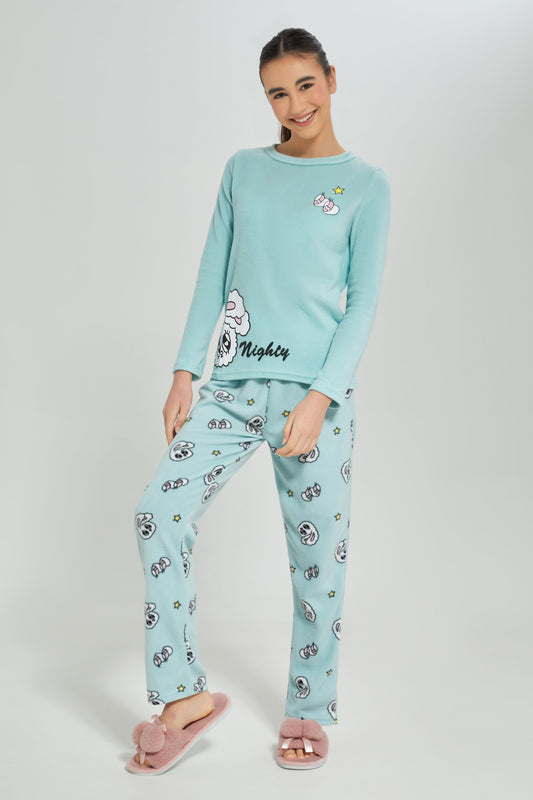 Senior Girls Mint Printed Pajama Set (2 Piece)