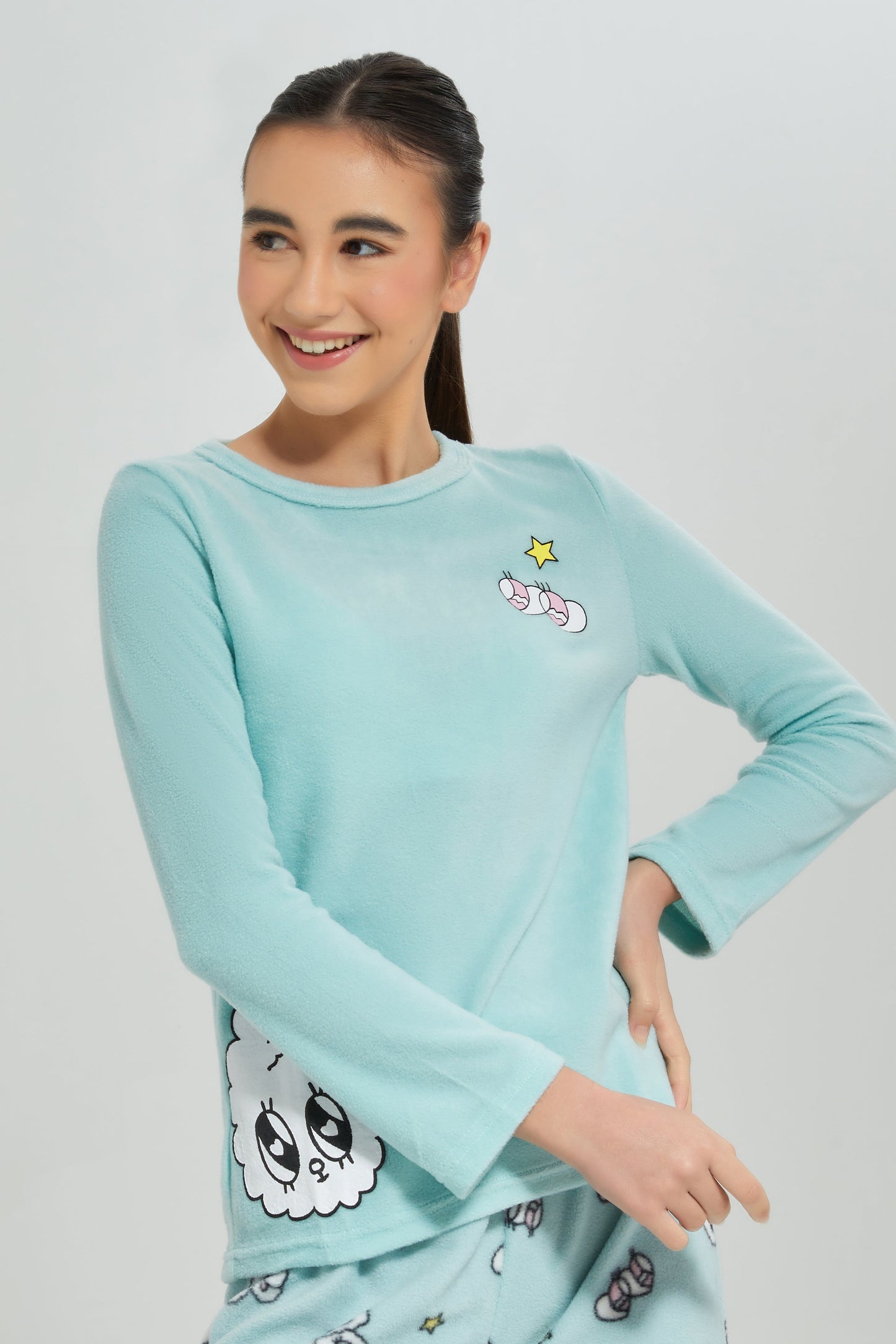 Senior Girls Mint Printed Pajama Set (2 Piece)