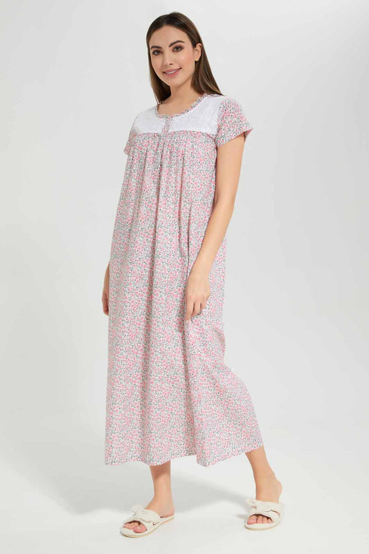 Redtag-Women-Pink-Color-Short-Sleeves-Printed-Nightgown-Category:Nightgowns,-Colour:Apricot,-Deals:New-In,-Filter:Women's-Clothing,-New-In-Women-APL,-Non-Sale,-Section:Women,-W22A,-Women-Nightgowns--
