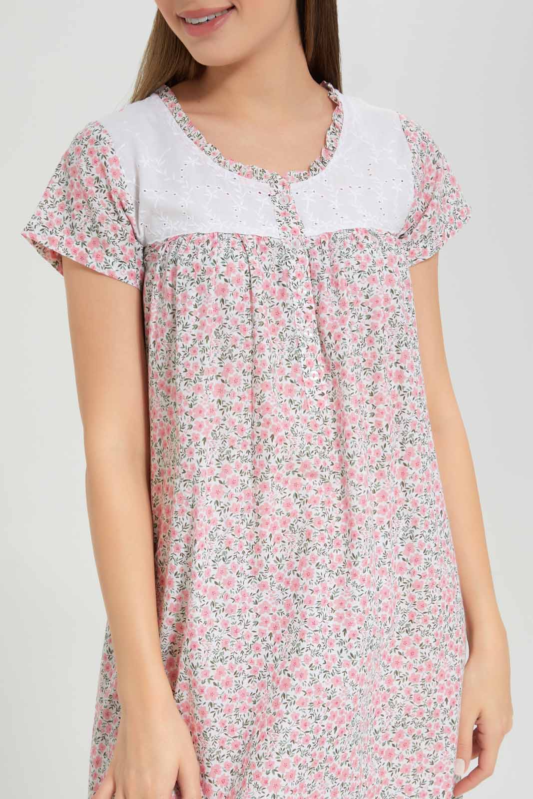 Redtag-Women-Pink-Color-Short-Sleeves-Printed-Nightgown-Category:Nightgowns,-Colour:Apricot,-Deals:New-In,-Filter:Women's-Clothing,-New-In-Women-APL,-Non-Sale,-Section:Women,-W22A,-Women-Nightgowns--