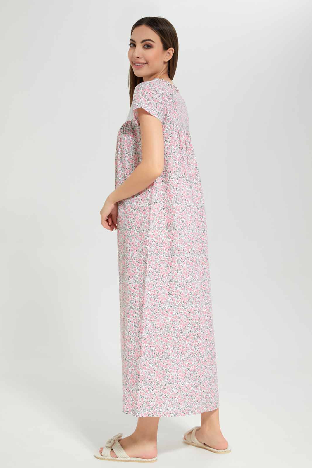 Redtag-Women-Pink-Color-Short-Sleeves-Printed-Nightgown-Category:Nightgowns,-Colour:Apricot,-Deals:New-In,-Filter:Women's-Clothing,-New-In-Women-APL,-Non-Sale,-Section:Women,-W22A,-Women-Nightgowns--