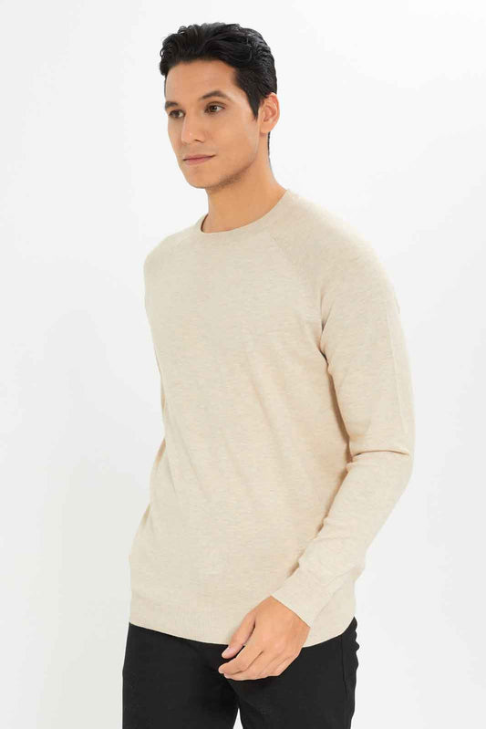 Redtag-Men-Beige-Crew-Neck-Sweater-Category:Cardigans,-Colour:Beige,-Deals:New-In,-Dept:Menswear,-Filter:Men's-Clothing,-Men-Cardigans,-New-In-Men-APL,-Non-Sale,-S23A,-Section:Men,-TBL-Men's-