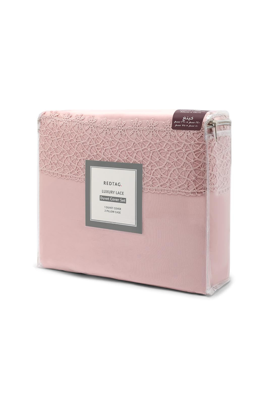 Redtag-Pink-3-Piece-Lace-Trim-Duvet-Cover-Set-(King-Size)-Category:Duvet-Covers,-Colour:Pink,-Deals:New-In,-Dept:Home,-Filter:Home-Bedroom,-HMW-BED-Duvet-Covers,-New-In-HMW-BED,-Non-Sale,-S23A,-Section:Homewares-Home-Bedroom-