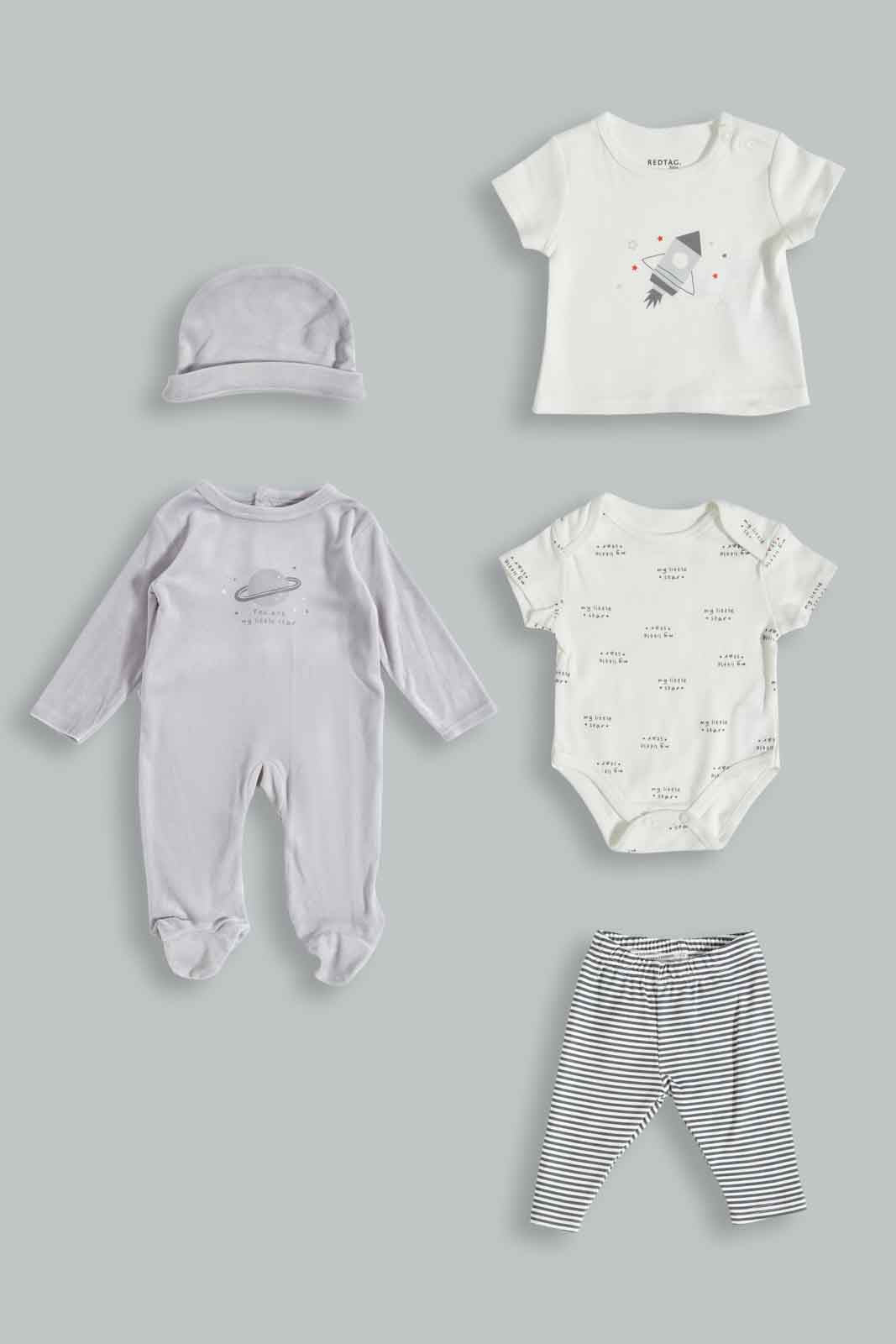 Redtag-Boys-5-Pc-Hanger-Gift-Set-Grey-Category:Gift-Sets,-Colour:Grey,-Deals:New-In,-Dept:New-Born,-Filter:Baby-(0-to-12-Mths),-NBB-Gift-Sets,-New-In-NBB-APL,-Non-Sale,-Section:Boys-(0-to-14Yrs),-W22B-Baby-0 to 12 Months