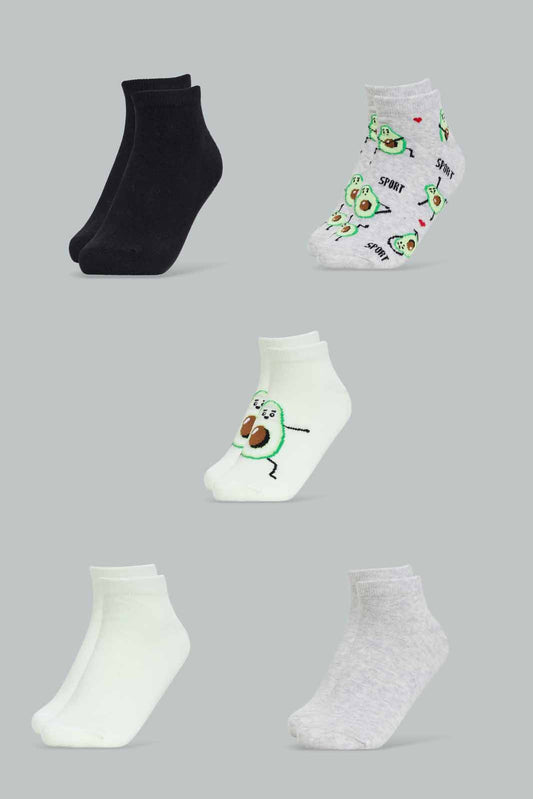 Redtag-Women-Assorted-Plain-Multi-Color-5Pk-Ladies-Ankle-Socks-365,-Category:Socks,-Colour:Assorted,-Deals:New-In,-Filter:Women's-Clothing,-New-In-Women-APL,-Non-Sale,-Section:Women,-Women-Socks--