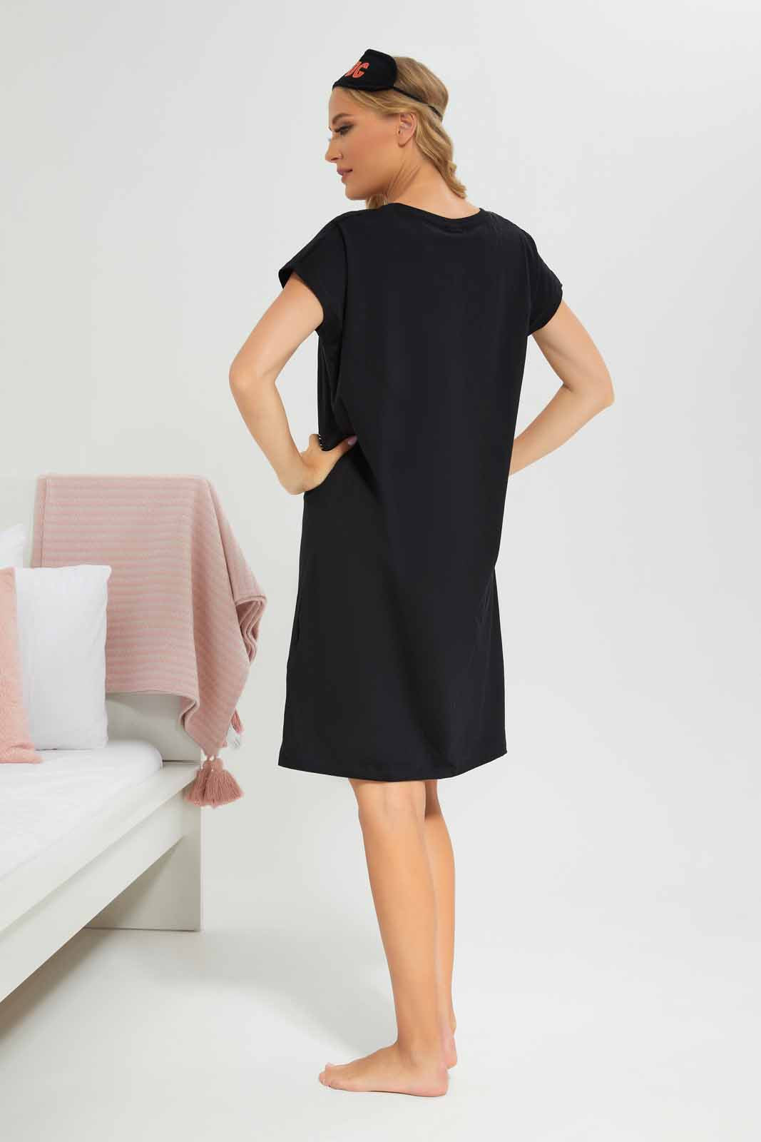 Redtag-Women-Black-Color-Night-Dress-With-Eye-Mask-Category:Nightshirts,-Colour:Black,-Deals:New-In,-Filter:Women's-Clothing,-New-In-Women-APL,-Non-Sale,-Section:Women,-W22A,-Women-Nightshirts--