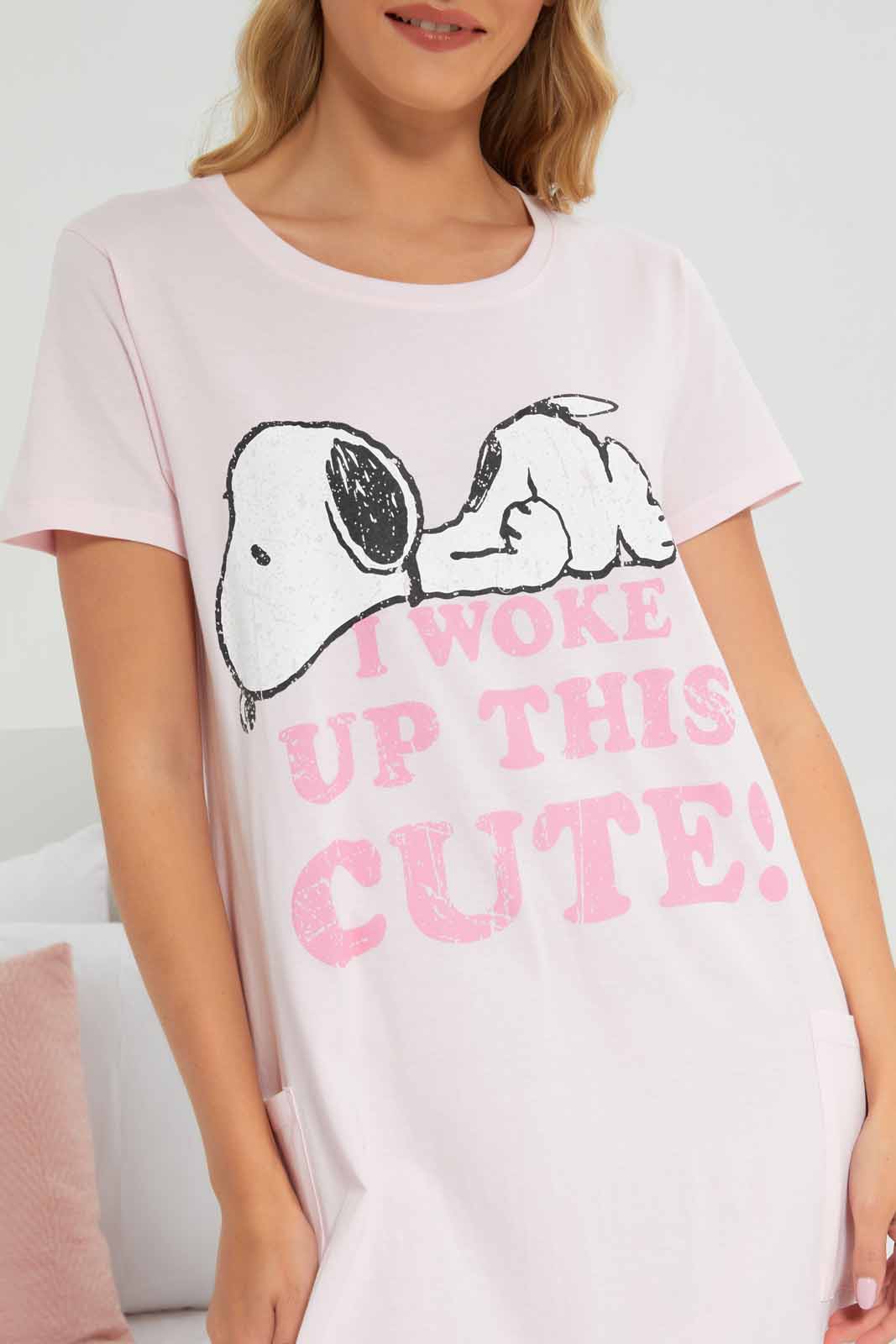 Redtag-Women-Pink-Color-Night-Dress-With-Side-Pockets-Category:Nightshirts,-Colour:Apricot,-Deals:New-In,-Filter:Women's-Clothing,-New-In-Women-APL,-Non-Sale,-Section:Women,-W22A,-Women-Nightshirts--