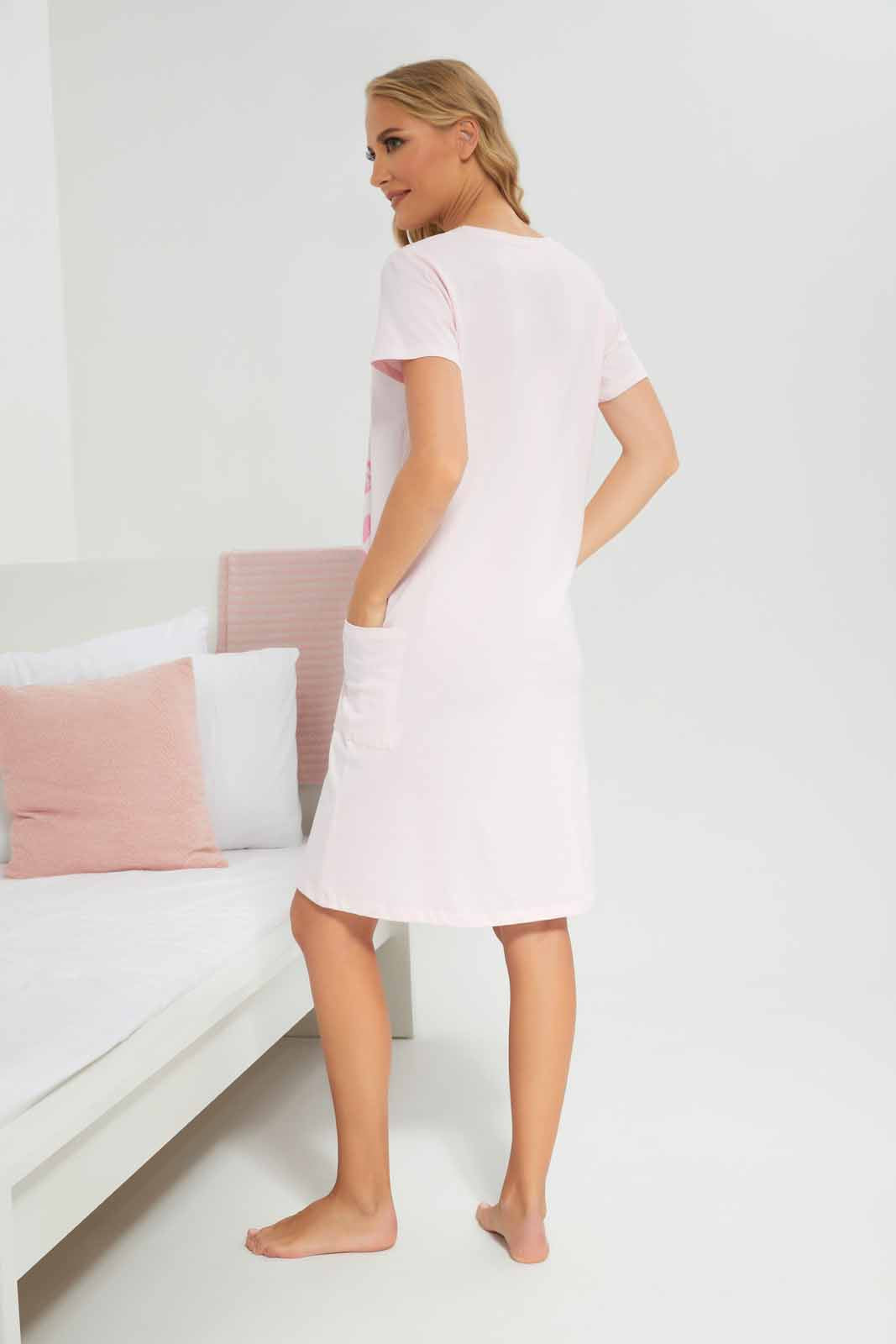 Redtag-Women-Pink-Color-Night-Dress-With-Side-Pockets-Category:Nightshirts,-Colour:Apricot,-Deals:New-In,-Filter:Women's-Clothing,-New-In-Women-APL,-Non-Sale,-Section:Women,-W22A,-Women-Nightshirts--