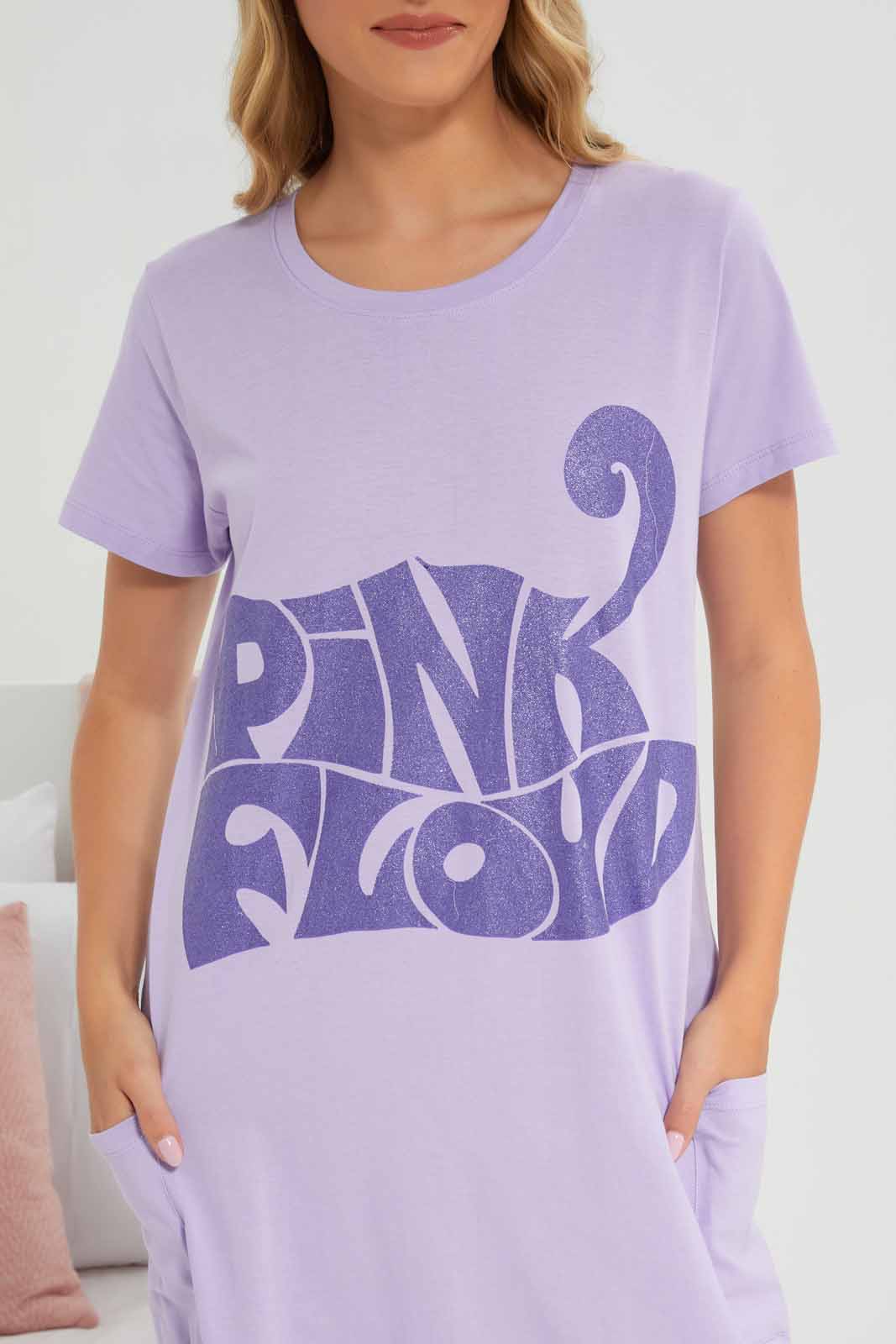 Redtag-Women-Lilac-Color-Night-Dress-With-Side-Pockets-Category:Nightshirts,-Colour:Lilac,-Deals:New-In,-Filter:Women's-Clothing,-New-In-Women-APL,-Non-Sale,-Section:Women,-W22A,-Women-Nightshirts--