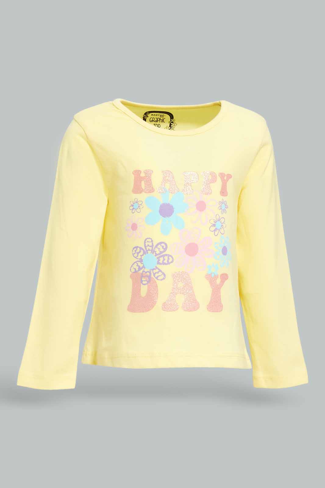 Redtag-Girls-Yellow-Placement-Print-Graphic-Tee-Category:T-Shirts,-Colour:Yellow,-Deals:New-In,-Dept:Girls,-Filter:Infant-Girls-(3-to-24-Mths),-ING-T-Shirts,-New-In-ING-APL,-Non-Sale,-S23A,-Section:Girls-(0-to-14Yrs),-TBL-Infant-Girls-3 to 24 Months