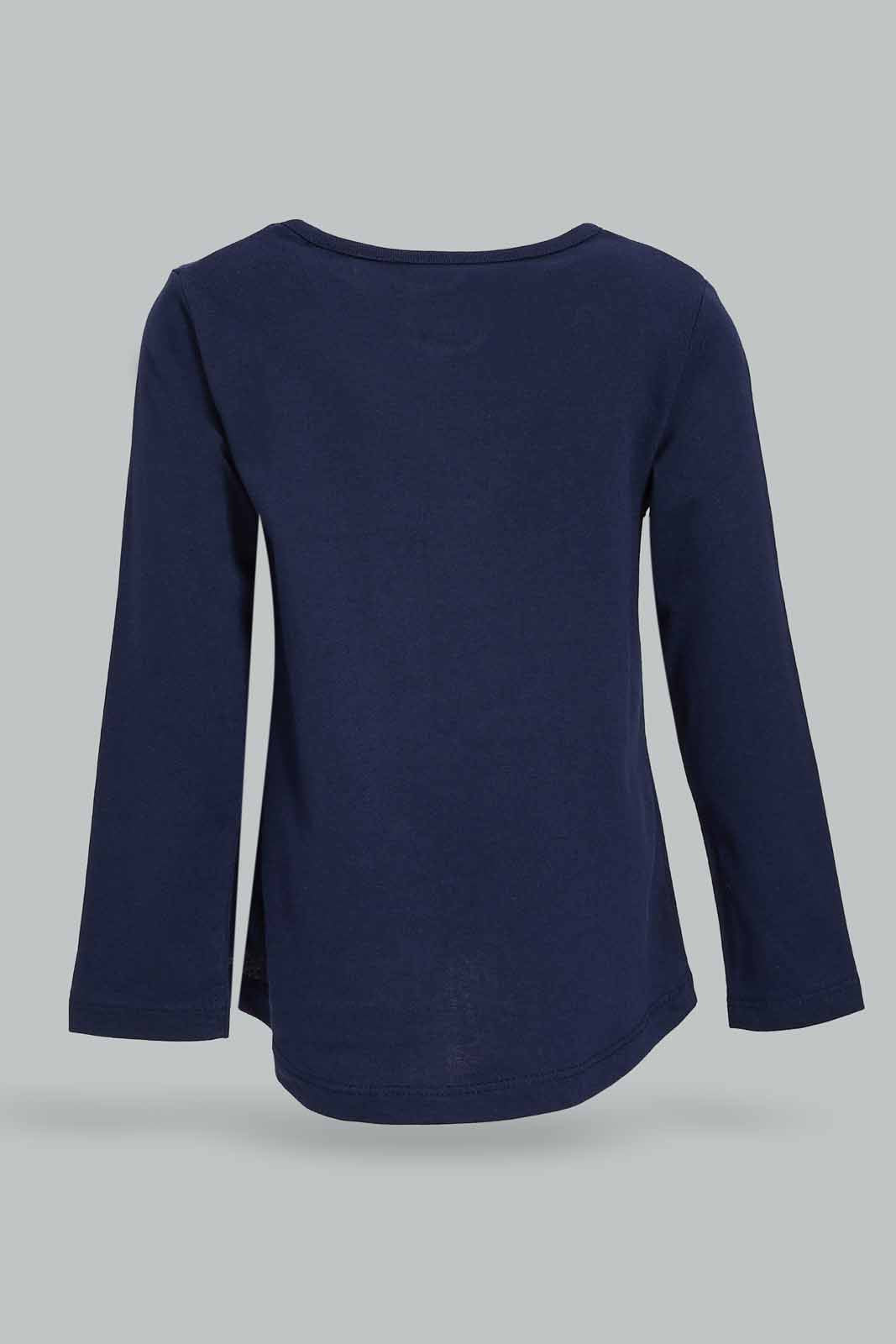 Redtag-Girls-Navy-Placement-Print-Graphic-Tee-Category:T-Shirts,-Colour:Navy,-Deals:New-In,-Dept:Girls,-Filter:Infant-Girls-(3-to-24-Mths),-ING-T-Shirts,-New-In-ING-APL,-Non-Sale,-S23A,-Section:Girls-(0-to-14Yrs),-TBL-Infant-Girls-3 to 24 Months
