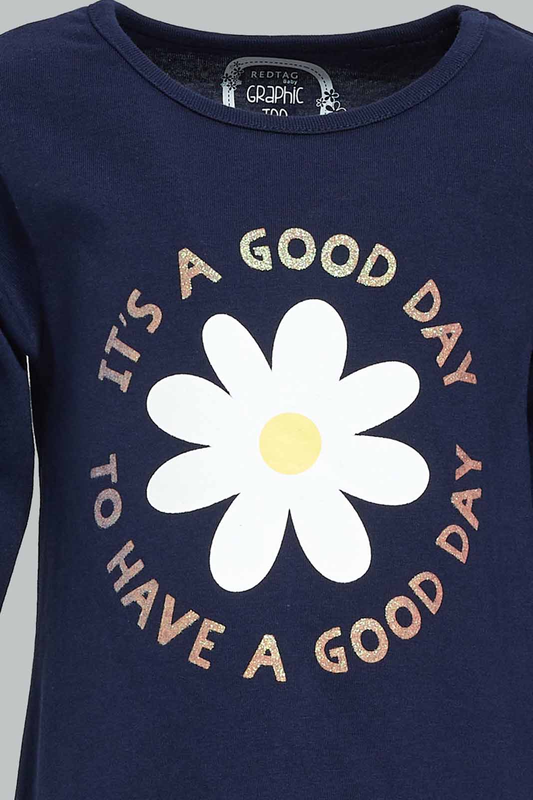 Redtag-Girls-Navy-Placement-Print-Graphic-Tee-Category:T-Shirts,-Colour:Navy,-Deals:New-In,-Dept:Girls,-Filter:Infant-Girls-(3-to-24-Mths),-ING-T-Shirts,-New-In-ING-APL,-Non-Sale,-S23A,-Section:Girls-(0-to-14Yrs),-TBL-Infant-Girls-3 to 24 Months