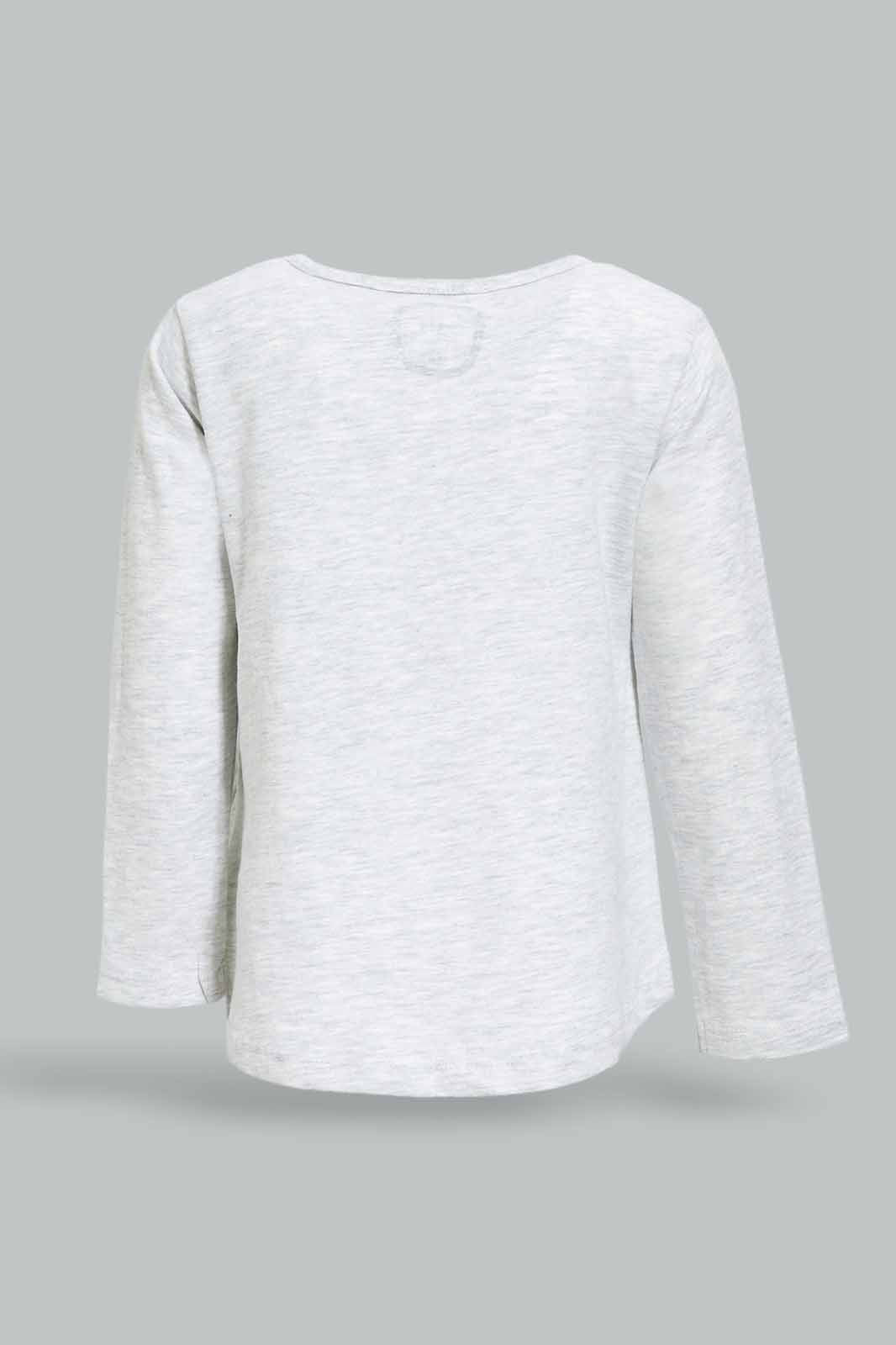 Redtag-Girls-Grey-Melange-Placement-Print-Graphic-Tee-Category:T-Shirts,-Colour:Grey,-Deals:New-In,-Dept:Girls,-Filter:Infant-Girls-(3-to-24-Mths),-ING-T-Shirts,-New-In-ING-APL,-Non-Sale,-S23A,-Section:Girls-(0-to-14Yrs),-TBL-Infant-Girls-3 to 24 Months