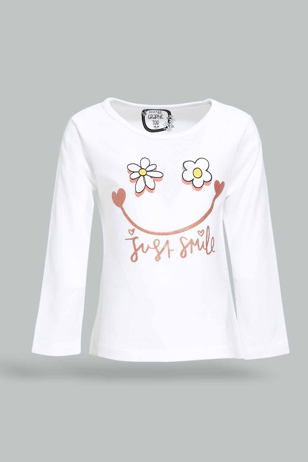 Redtag-Girls-White-Placement-Print-Graphic-Tee-Category:T-Shirts,-Colour:White,-Deals:New-In,-Dept:Girls,-Filter:Infant-Girls-(3-to-24-Mths),-ING-T-Shirts,-New-In-ING-APL,-Non-Sale,-S23A,-Section:Girls-(0-to-14Yrs),-TBL-Infant-Girls-3 to 24 Months