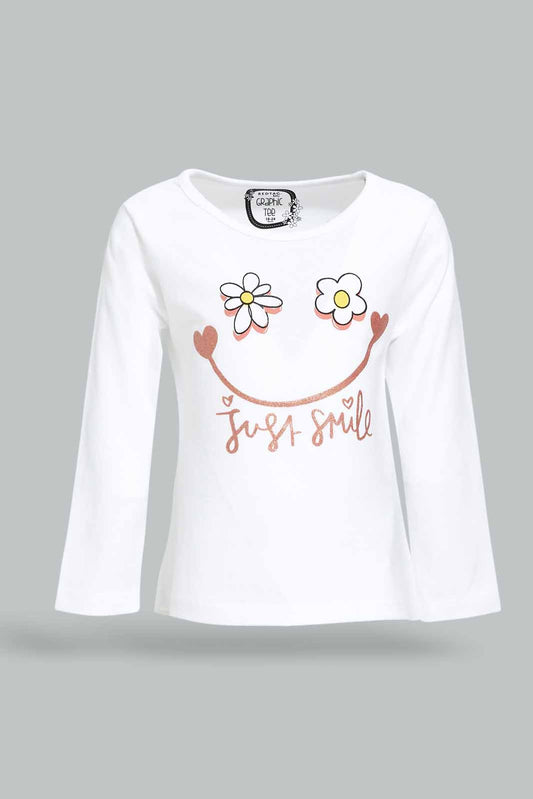 Redtag-Girls-White-Placement-Print-Graphic-Tee-Category:T-Shirts,-Colour:White,-Deals:New-In,-Dept:Girls,-Filter:Infant-Girls-(3-to-24-Mths),-ING-T-Shirts,-New-In-ING-APL,-Non-Sale,-S23A,-Section:Girls-(0-to-14Yrs),-TBL-Infant-Girls-3 to 24 Months