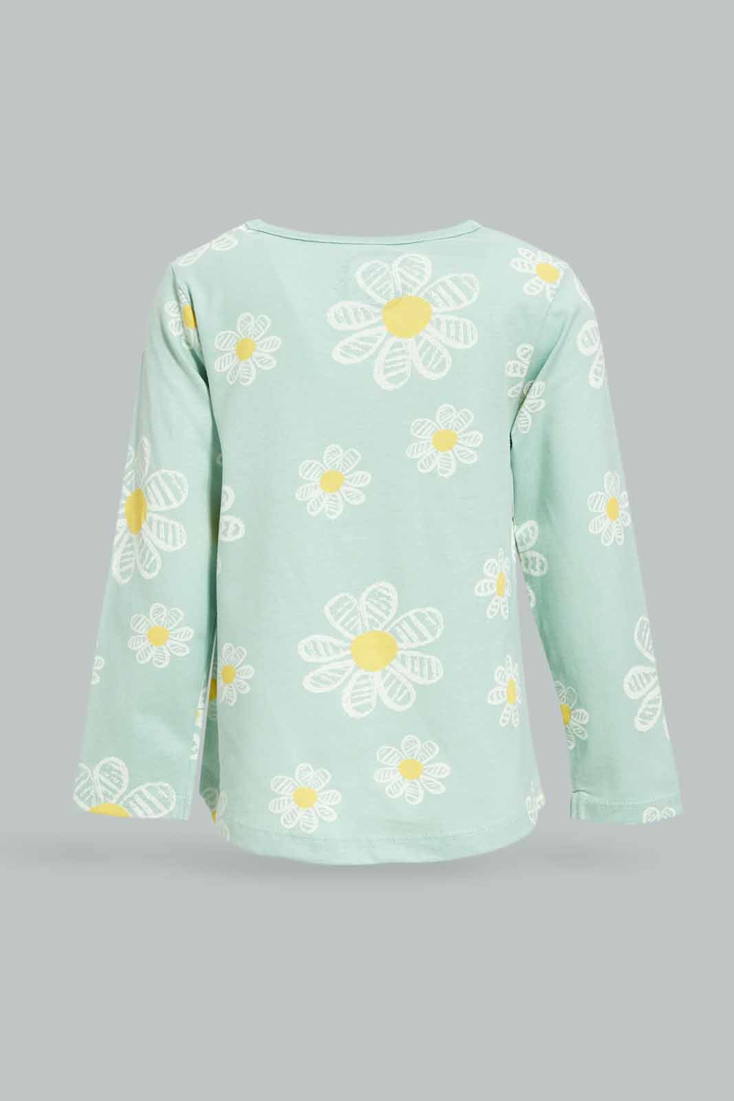 Redtag-Girls-Sage-Green-Aop-Tee-Category:T-Shirts,-Colour:Green,-Deals:New-In,-Dept:Girls,-Filter:Infant-Girls-(3-to-24-Mths),-ING-T-Shirts,-New-In-ING-APL,-Non-Sale,-S23A,-Section:Girls-(0-to-14Yrs),-TBL-Infant-Girls-3 to 24 Months