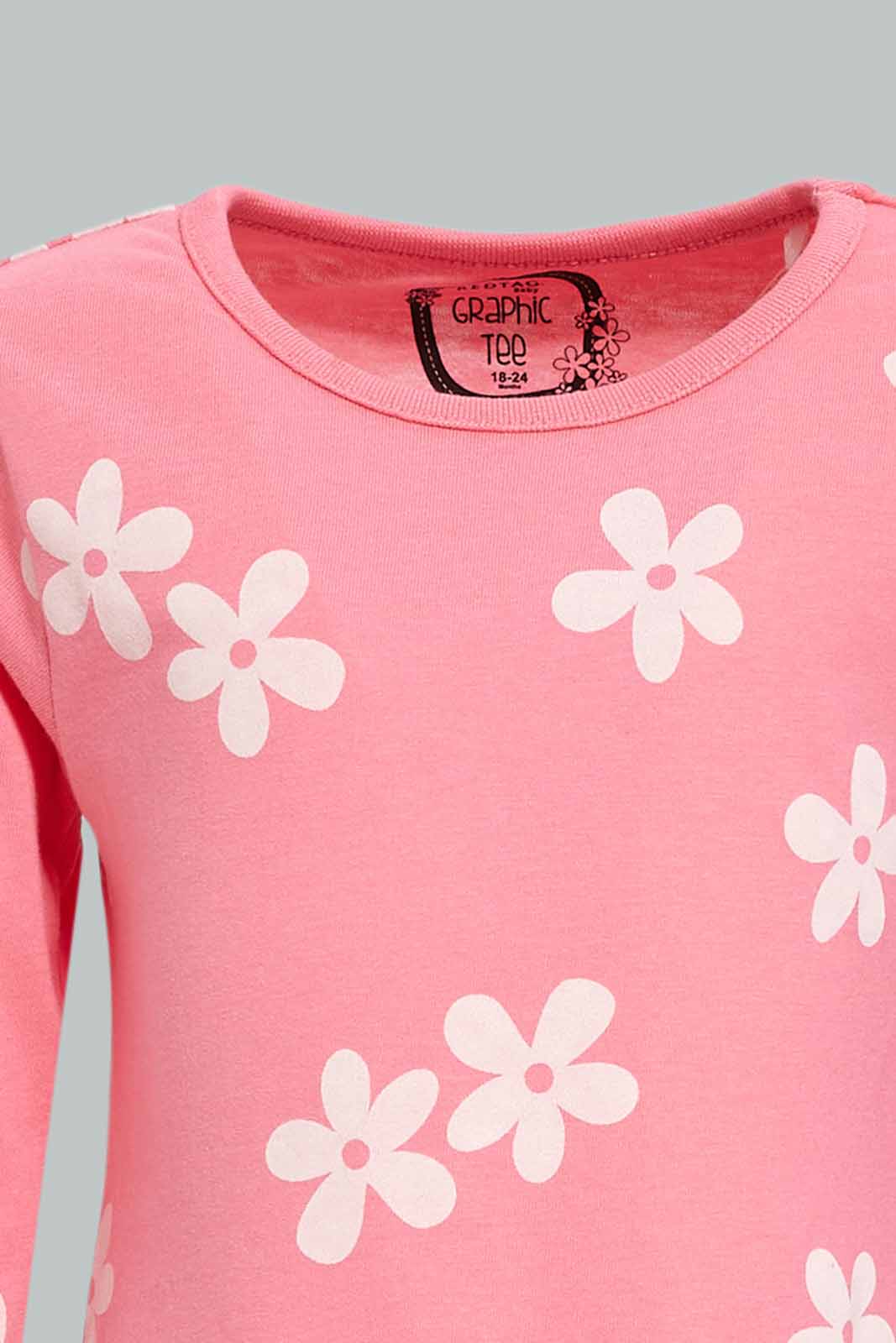 Redtag-Girls-Pink-Aop-Tee-Category:T-Shirts,-Colour:Apricot,-Deals:New-In,-Dept:Girls,-Filter:Infant-Girls-(3-to-24-Mths),-ING-T-Shirts,-New-In-ING-APL,-Non-Sale,-S23A,-Section:Girls-(0-to-14Yrs),-TBL-Infant-Girls-3 to 24 Months