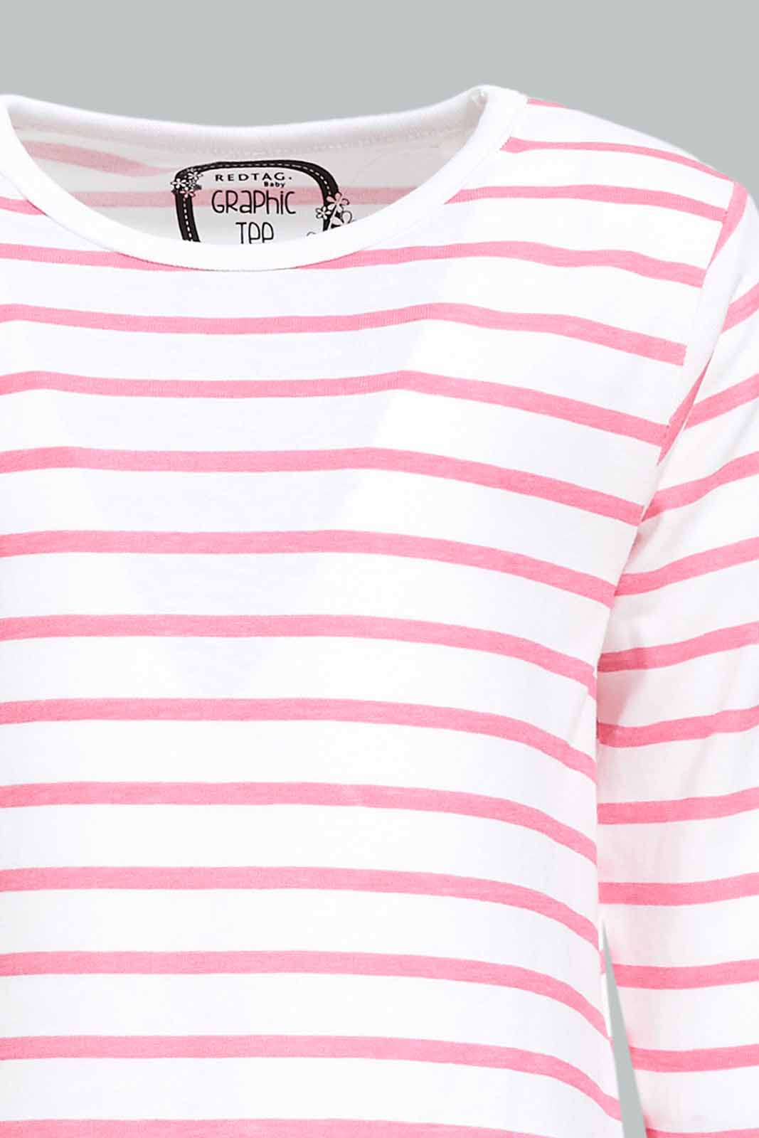 Redtag-Girls-Pink-Stripe-Tee-Category:T-Shirts,-Colour:Apricot,-Deals:New-In,-Dept:Girls,-Filter:Infant-Girls-(3-to-24-Mths),-ING-T-Shirts,-New-In-ING-APL,-Non-Sale,-S23A,-Section:Girls-(0-to-14Yrs),-TBL-Infant-Girls-3 to 24 Months