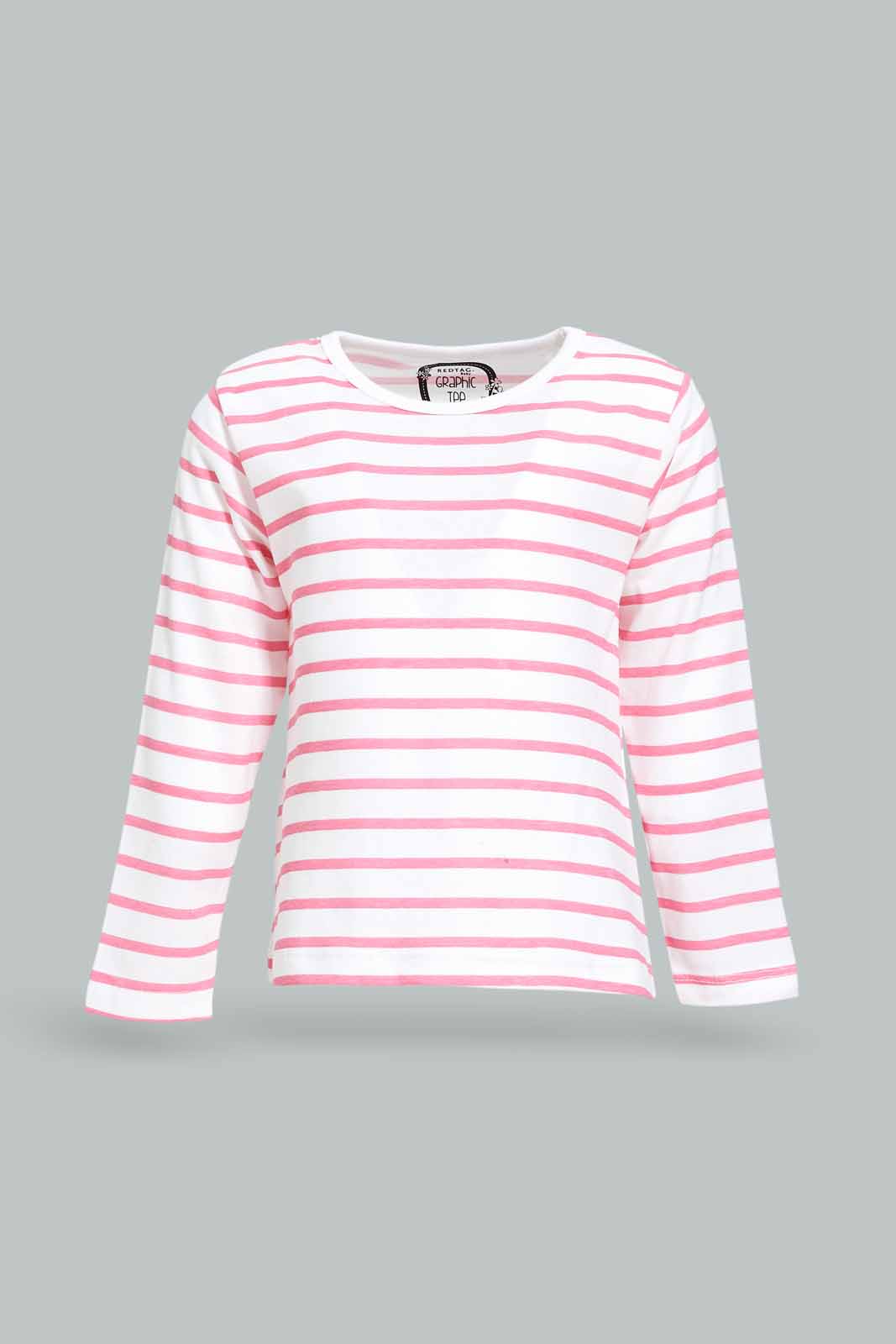 Redtag-Girls-Pink-Stripe-Tee-Category:T-Shirts,-Colour:Apricot,-Deals:New-In,-Dept:Girls,-Filter:Infant-Girls-(3-to-24-Mths),-ING-T-Shirts,-New-In-ING-APL,-Non-Sale,-S23A,-Section:Girls-(0-to-14Yrs),-TBL-Infant-Girls-3 to 24 Months