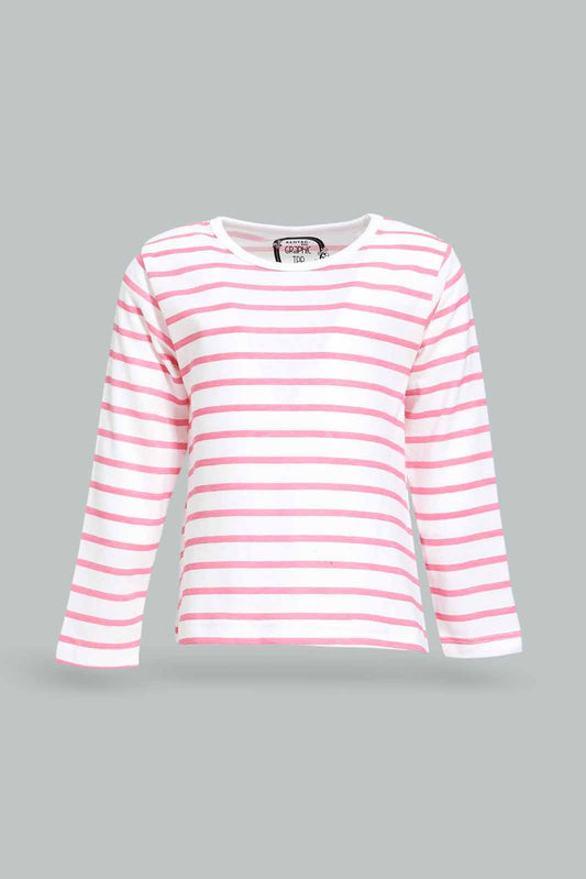 Redtag-Girls-Pink-Stripe-Tee-Category:T-Shirts,-Colour:Apricot,-Deals:New-In,-Dept:Girls,-Filter:Infant-Girls-(3-to-24-Mths),-ING-T-Shirts,-New-In-ING-APL,-Non-Sale,-S23A,-Section:Girls-(0-to-14Yrs),-TBL-Infant-Girls-3 to 24 Months