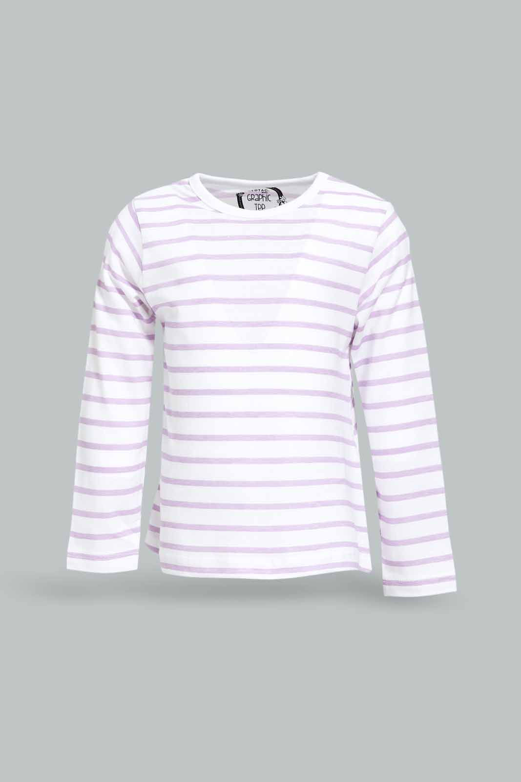 Redtag-Girls-Lilac-Stripe-Tee-Category:T-Shirts,-Colour:Lilac,-Deals:New-In,-Dept:Girls,-Filter:Infant-Girls-(3-to-24-Mths),-ING-T-Shirts,-New-In-ING-APL,-Non-Sale,-S23A,-Section:Girls-(0-to-14Yrs),-TBL-Infant-Girls-3 to 24 Months