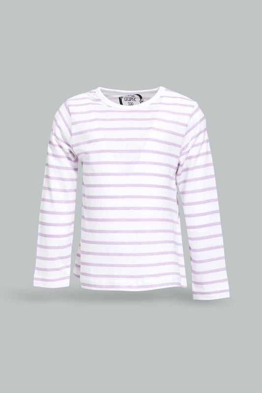 Redtag-Girls-Lilac-Stripe-Tee-Category:T-Shirts,-Colour:Lilac,-Deals:New-In,-Dept:Girls,-Filter:Infant-Girls-(3-to-24-Mths),-ING-T-Shirts,-New-In-ING-APL,-Non-Sale,-S23A,-Section:Girls-(0-to-14Yrs),-TBL-Infant-Girls-3 to 24 Months