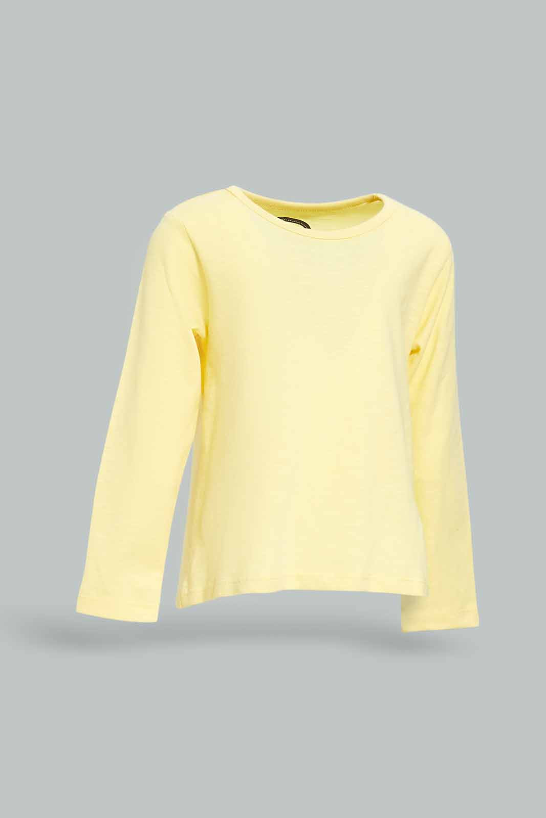 Redtag-Girls-Yellow-Solid-Tee-Category:T-Shirts,-Colour:Yellow,-Deals:New-In,-Dept:Girls,-Filter:Infant-Girls-(3-to-24-Mths),-ING-T-Shirts,-New-In-ING-APL,-Non-Sale,-S23A,-Section:Girls-(0-to-14Yrs),-TBL-Infant-Girls-3 to 24 Months