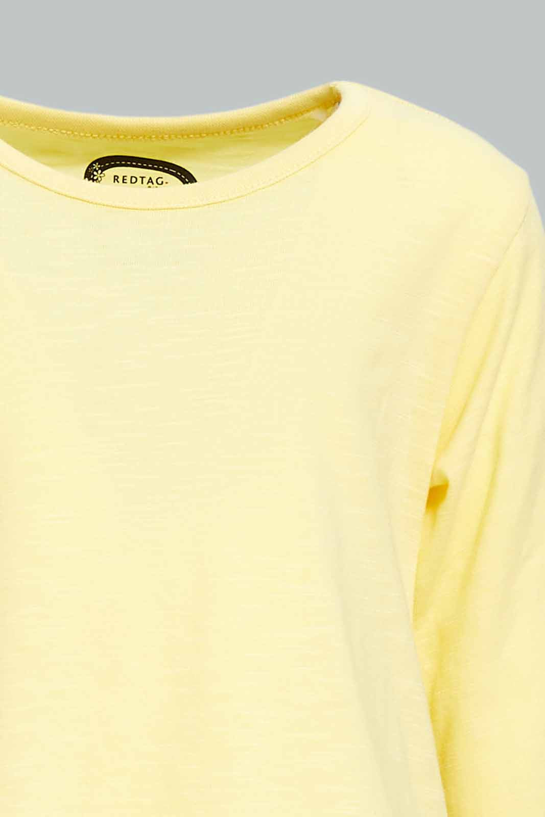 Redtag-Girls-Yellow-Solid-Tee-Category:T-Shirts,-Colour:Yellow,-Deals:New-In,-Dept:Girls,-Filter:Infant-Girls-(3-to-24-Mths),-ING-T-Shirts,-New-In-ING-APL,-Non-Sale,-S23A,-Section:Girls-(0-to-14Yrs),-TBL-Infant-Girls-3 to 24 Months