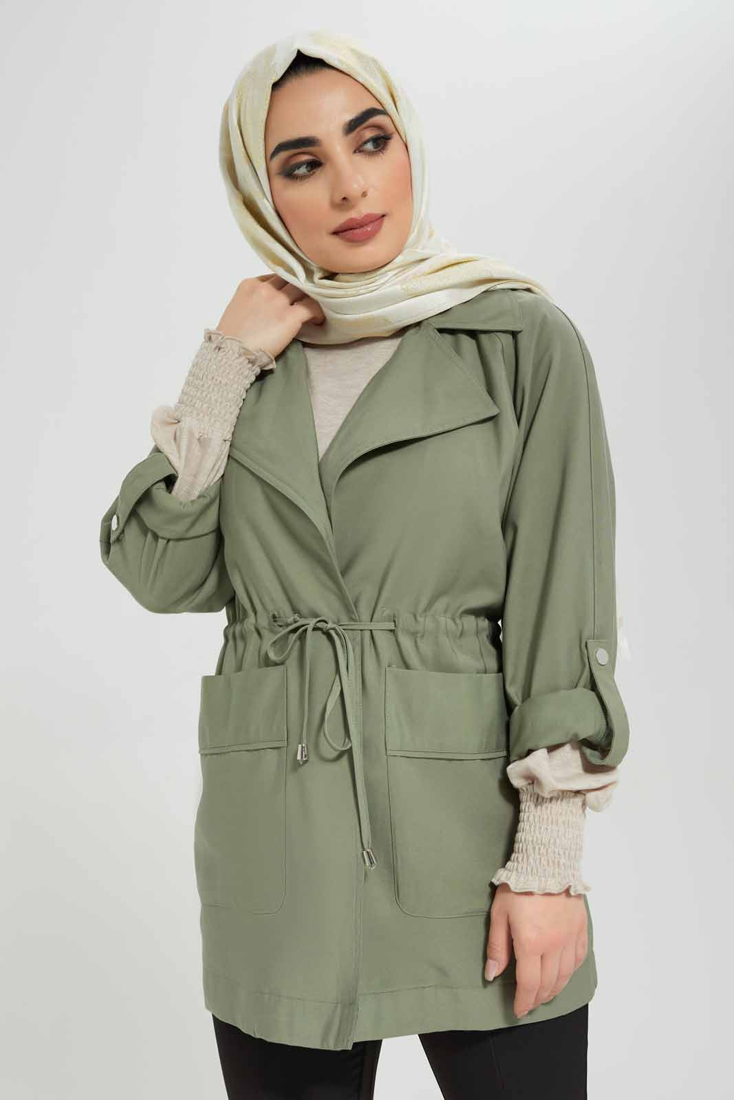 Redtag-Women-Elasticated-Waist-Lapel-Collared-Jacket-Category:Cardigans,-Colour:Green,-Deals:New-In,-Filter:Women's-Clothing,-LMC,-Modest,-New-In-Women-APL,-Non-Sale,-Section:Women,-W22B,-Women-Cardigans--