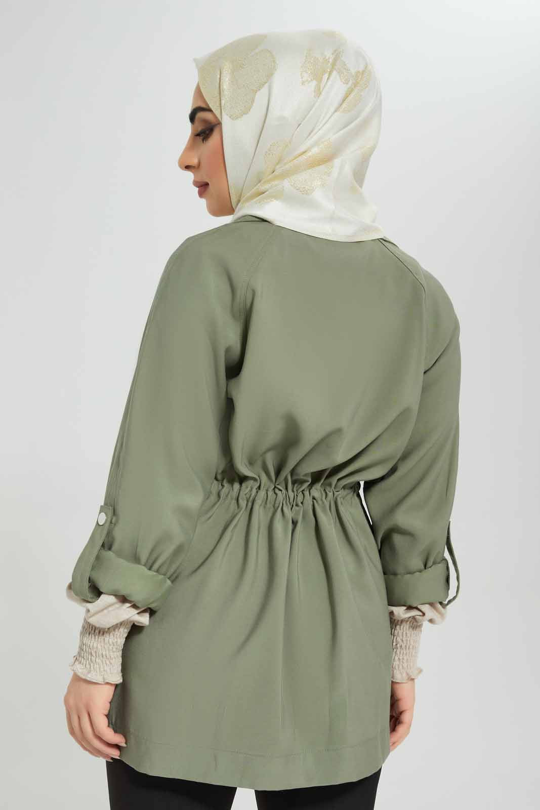 Redtag-Women-Elasticated-Waist-Lapel-Collared-Jacket-Category:Cardigans,-Colour:Green,-Deals:New-In,-Filter:Women's-Clothing,-LMC,-Modest,-New-In-Women-APL,-Non-Sale,-Section:Women,-W22B,-Women-Cardigans--